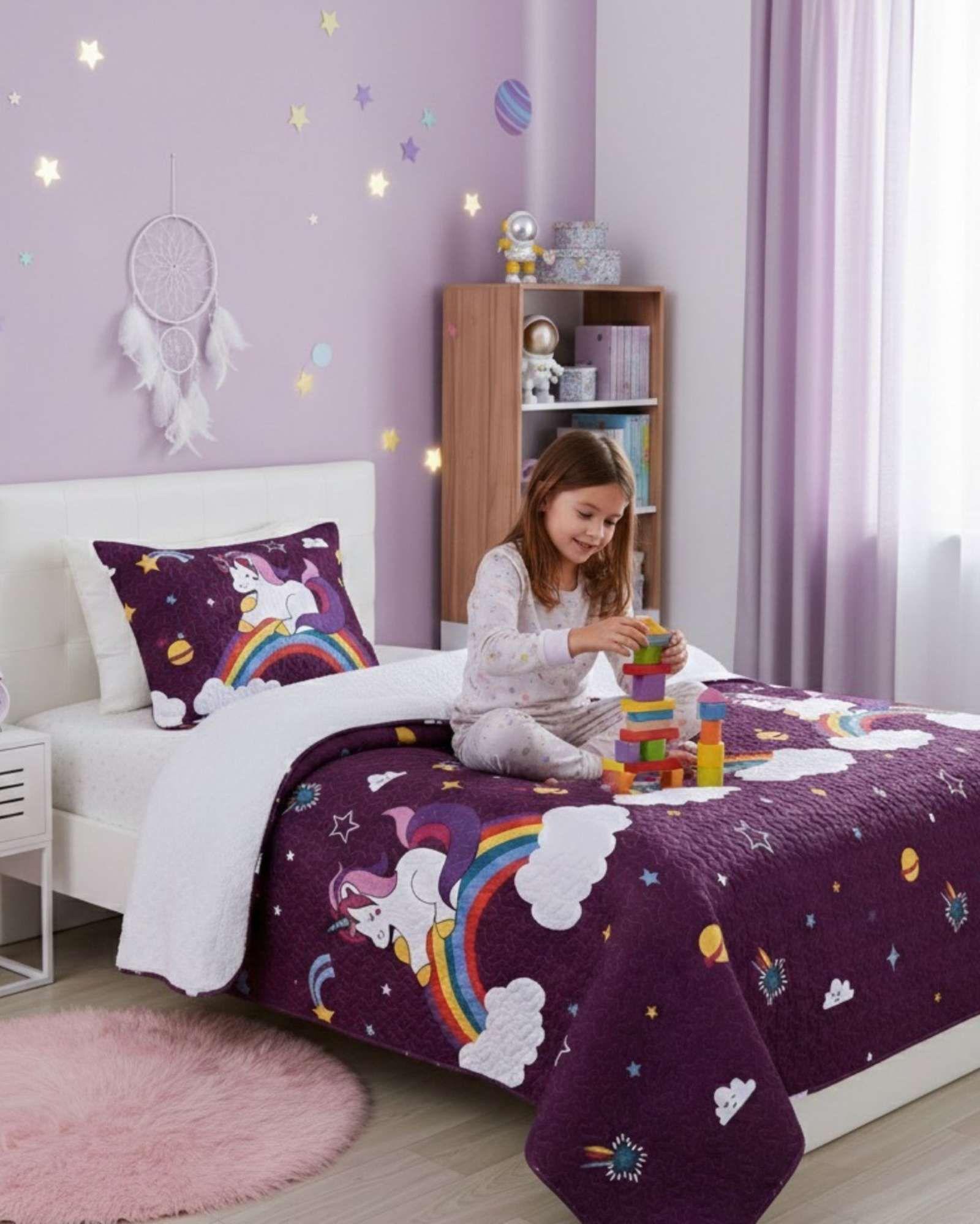 PACK CUBRECAMA SHERPA MAS SABANA DE POLAR PLAZA Y MEDIA ARCOIRIS-2