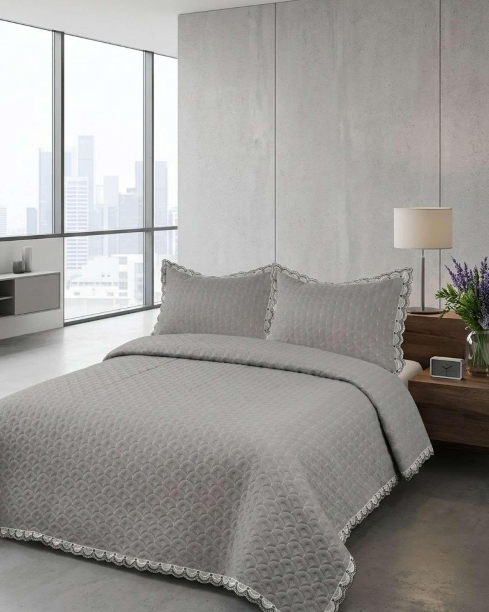 Cubrecama Quilt Diseño Escamas 2 Plazas + Fundas05-4