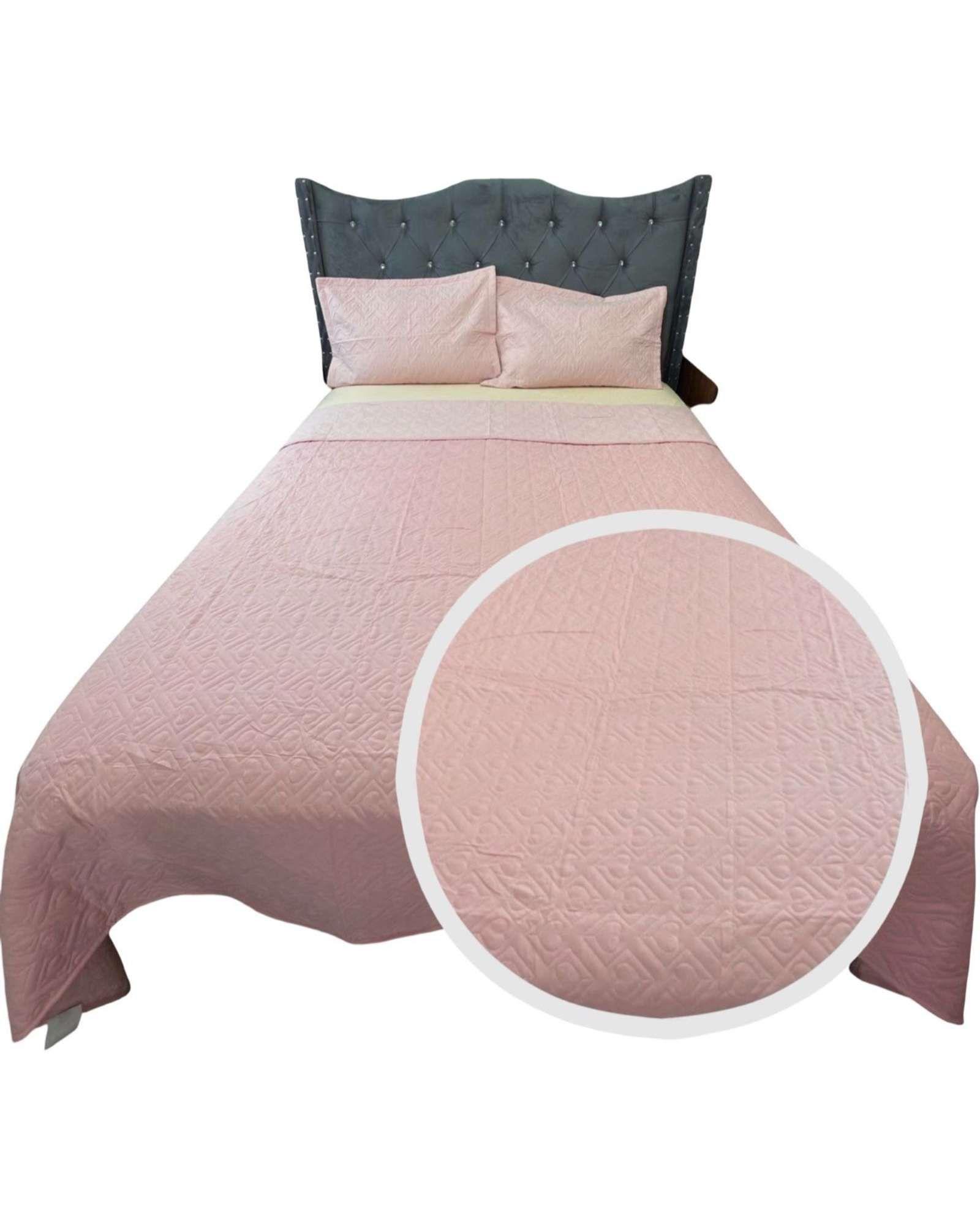 CUBRECAMA QUILT DE LUJO VERANO DELGADO KING ROSA-0