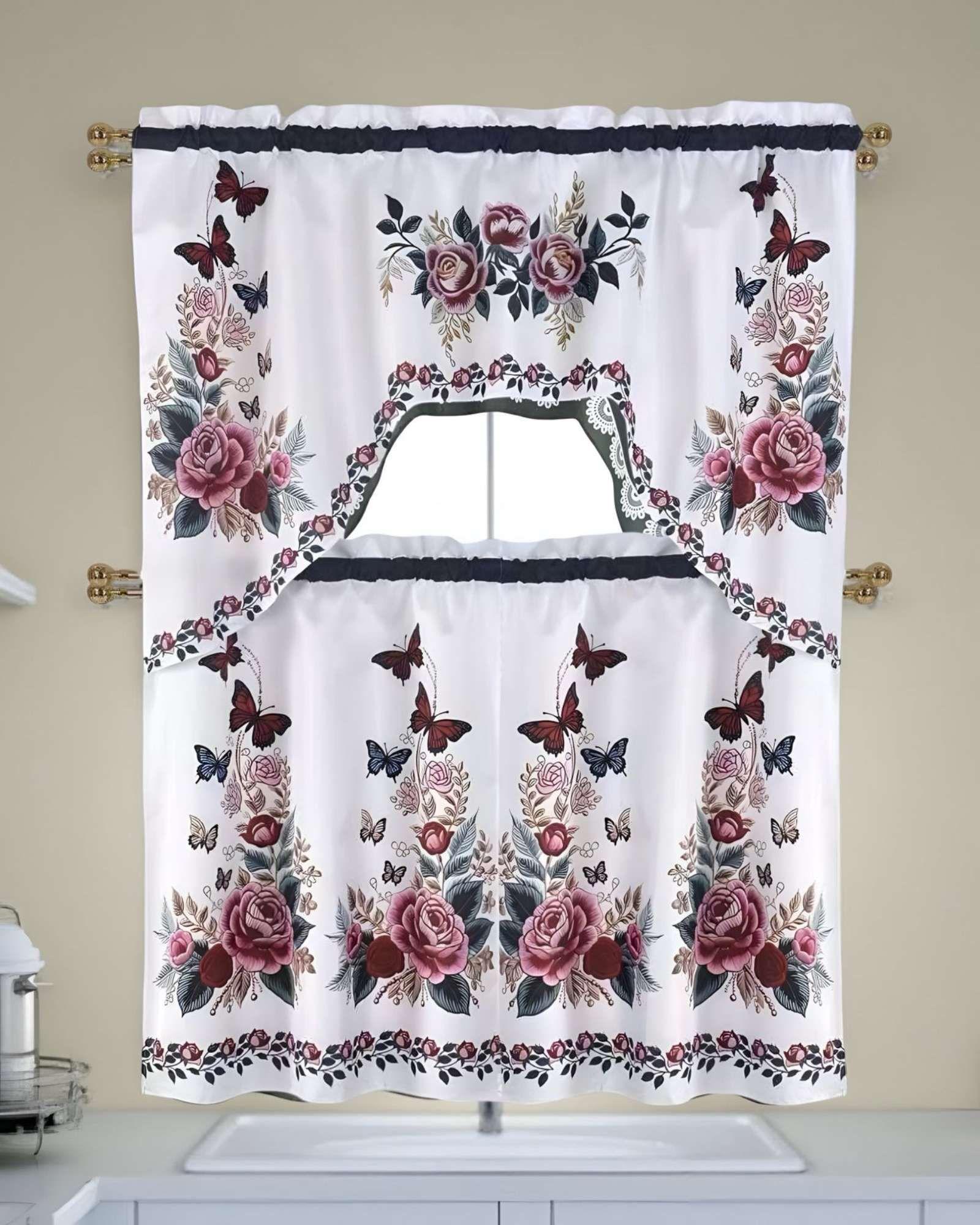 Set de Cortinas de Cocina 3 Piezas Diseño Elegante y Decorativo 03-0