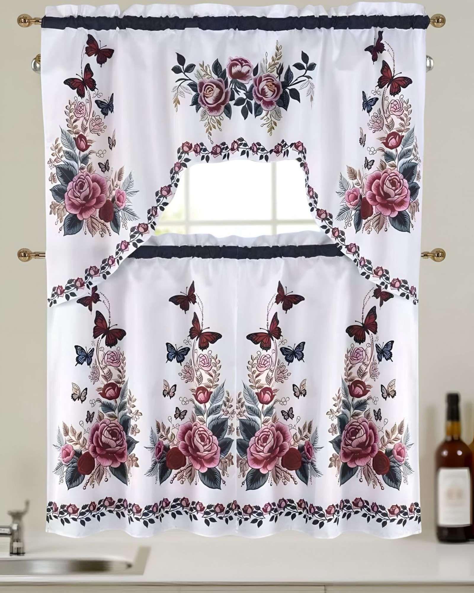 Set de Cortinas de Cocina 3 Piezas Diseño Elegante y Decorativo 03-2