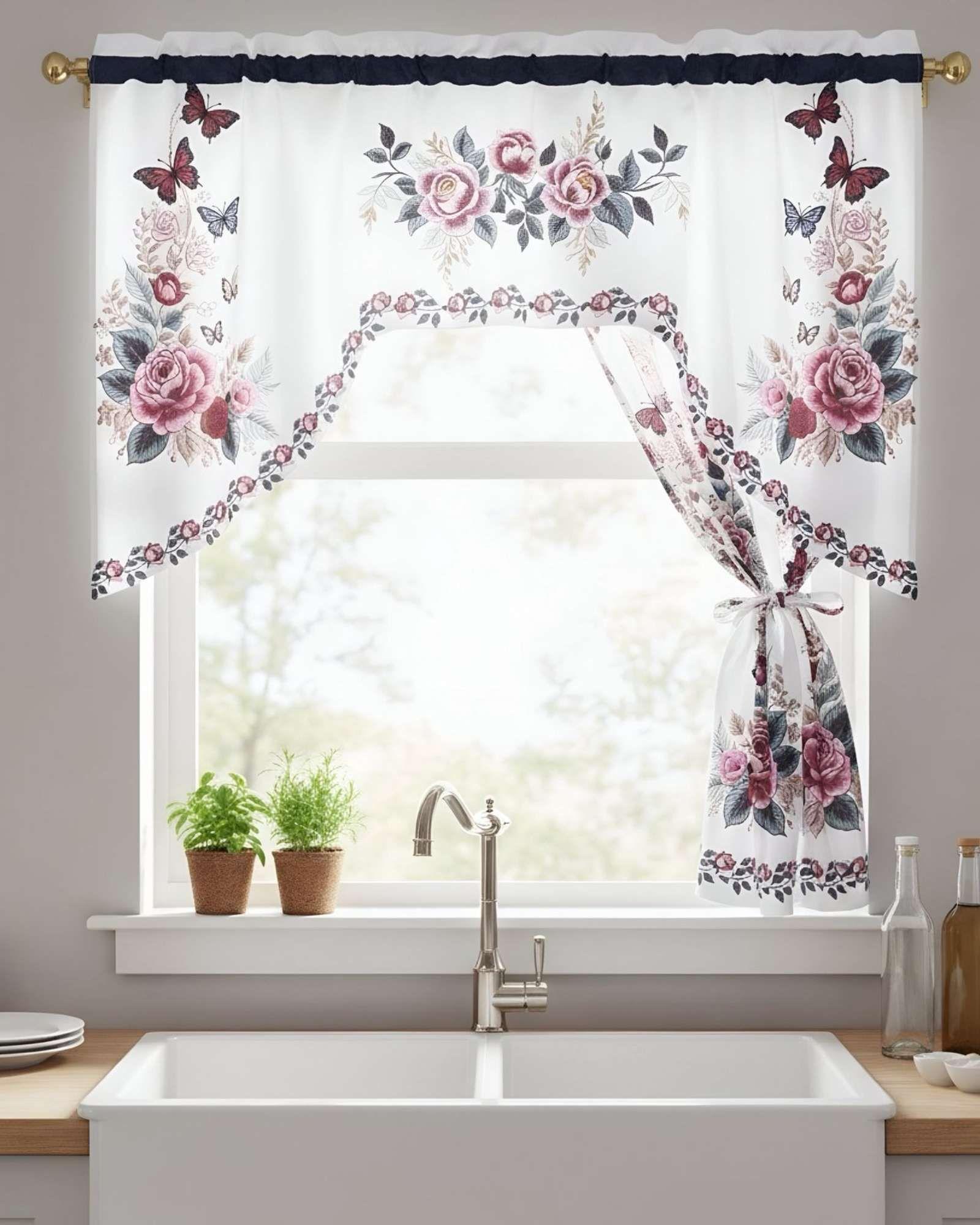 Set de Cortinas de Cocina 3 Piezas Diseño Elegante y Decorativo 03-3