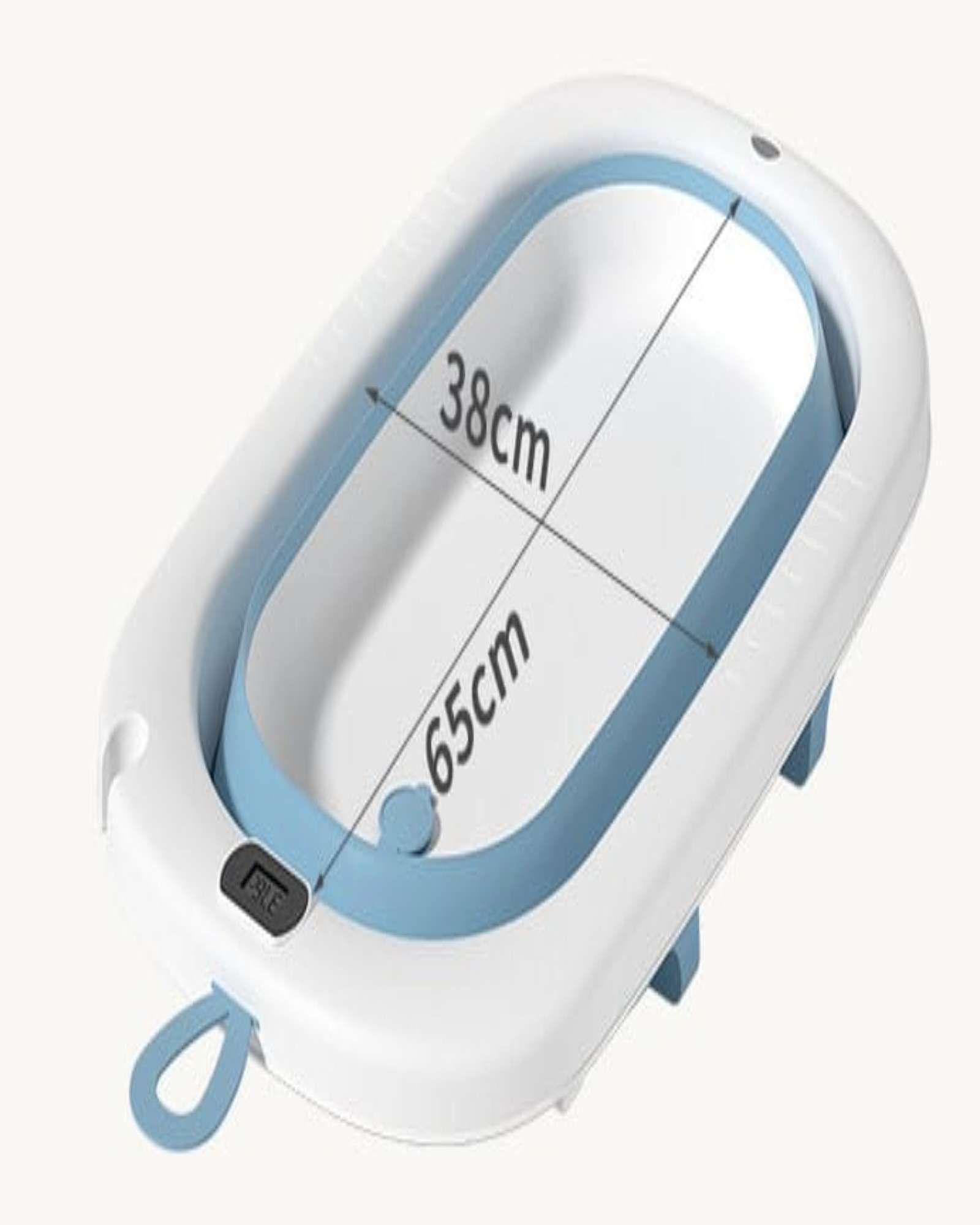 BAÑERA PLEGABLE CON TERMOMETRO Y COJÍN PARA BEBES AZUL-4