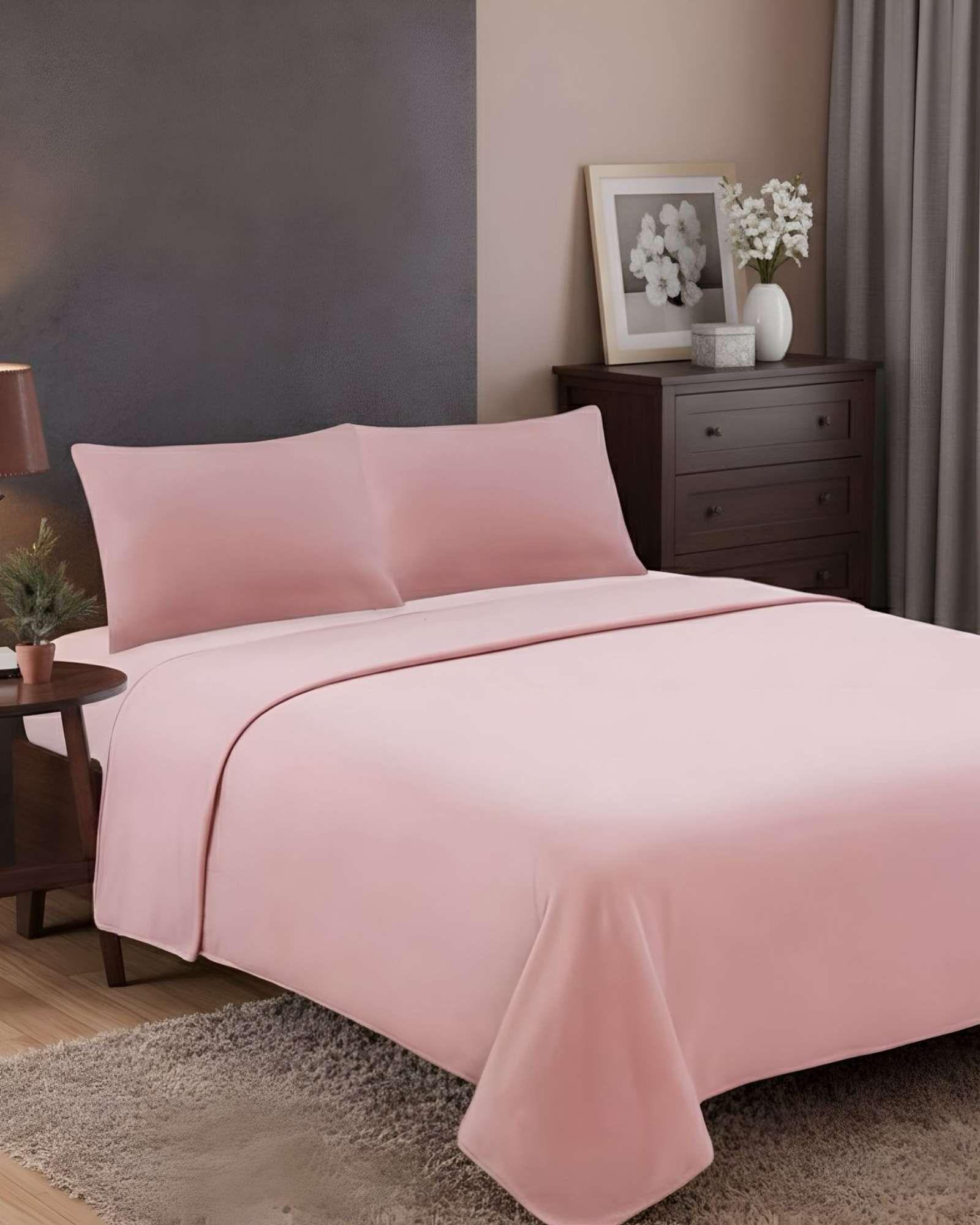 Juego de Sábana de Polar Ultra Suave Máxima Calidez Rosa Plaza y Media-4