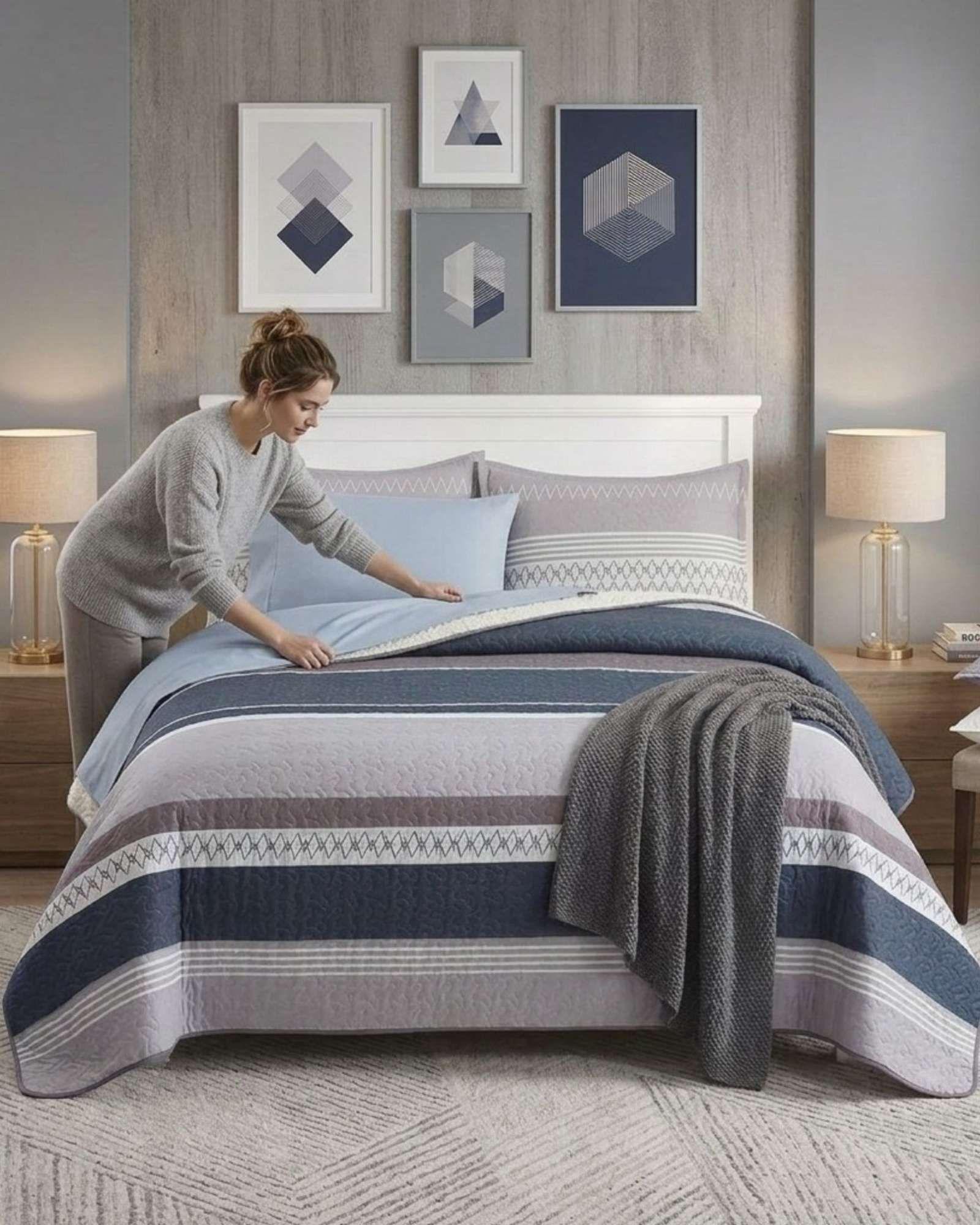 COBERTOR QUILT ELEGANTE CON SHERPA KING MEDIDA 250X270 CM C8-2