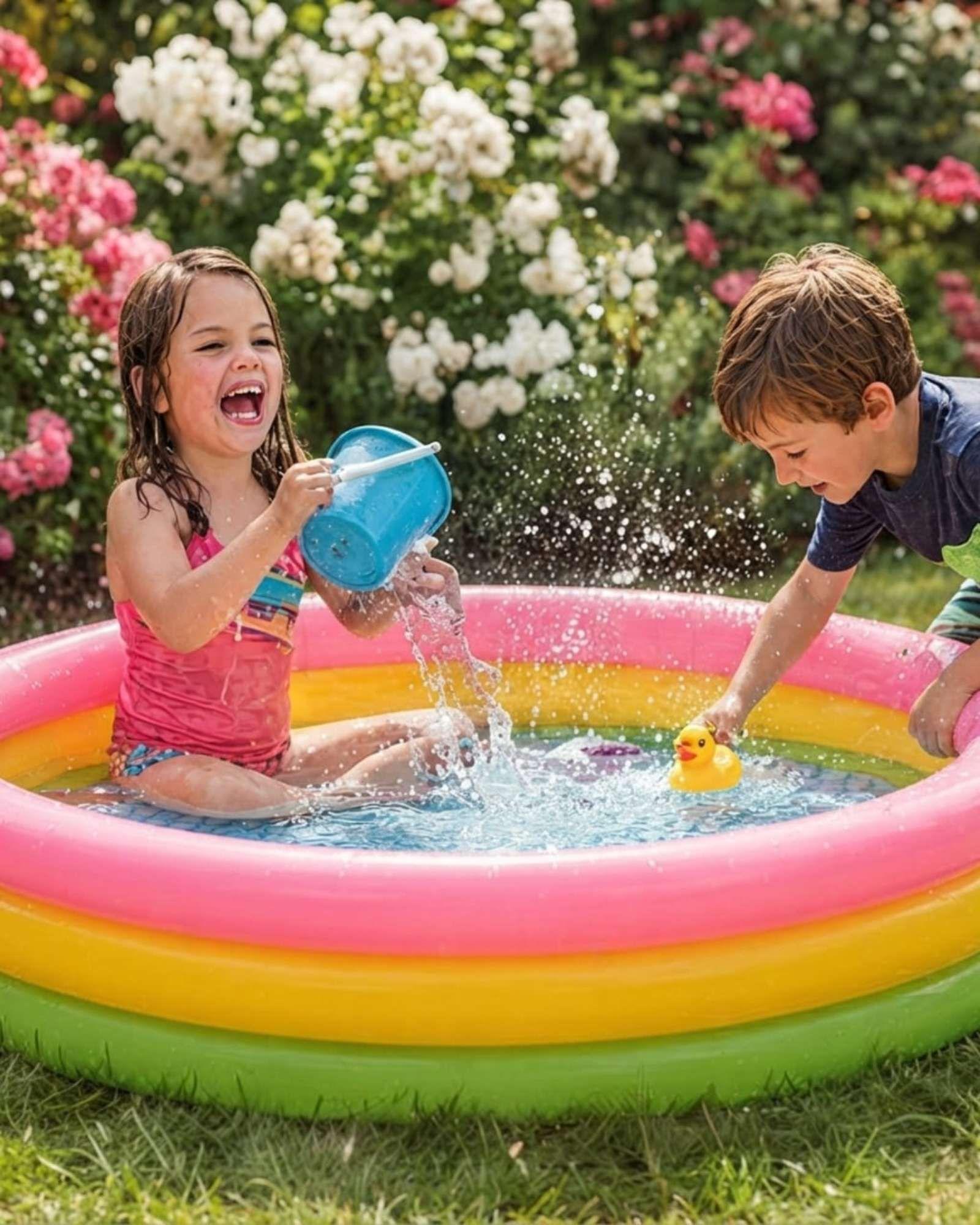Piscina Infantil Inflable 3 Anillos 114 CM Arcoiris01-1