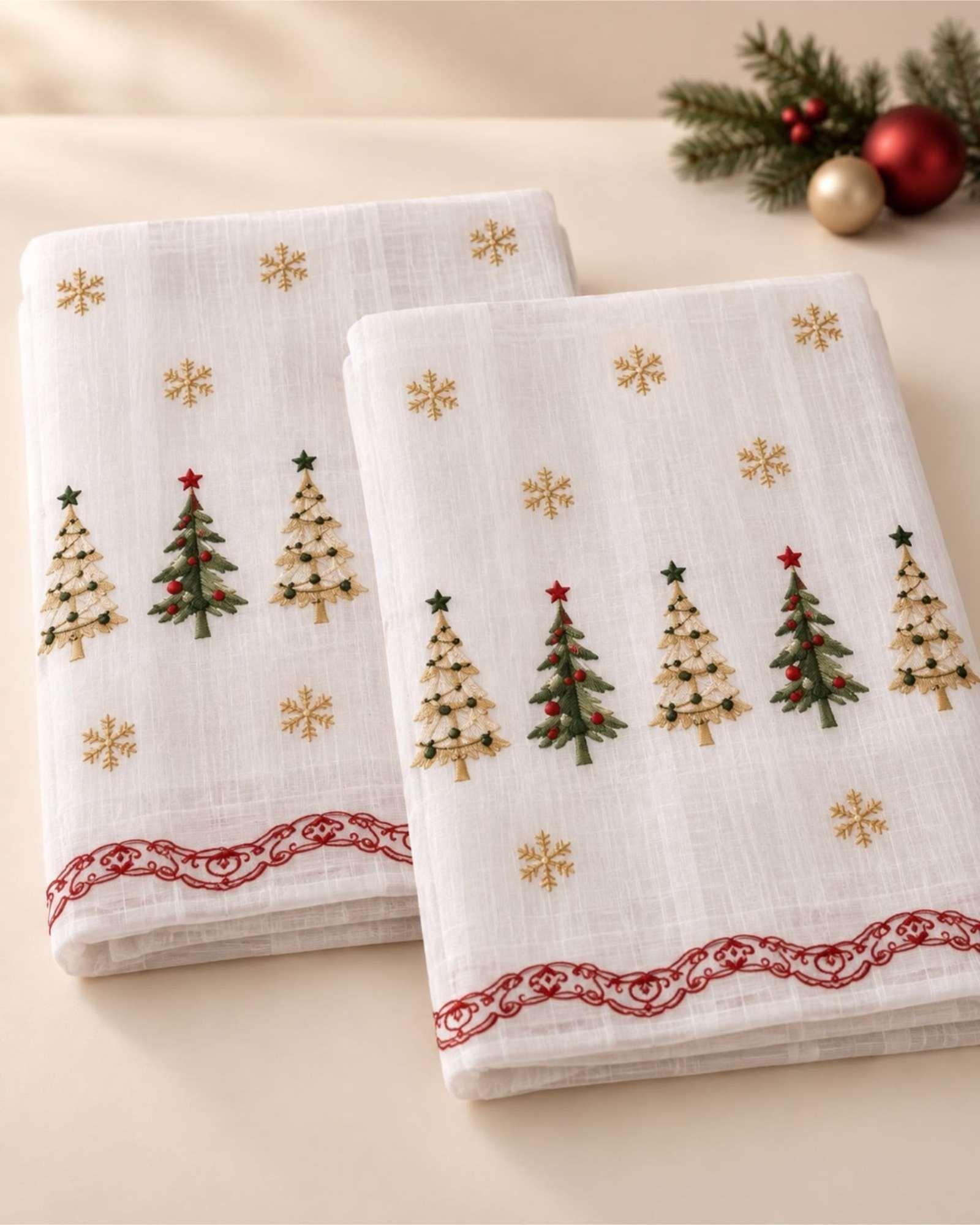 Set 2 Paños Cortina Visillo Navideña 140 x 230 cm con Ojales A2-5