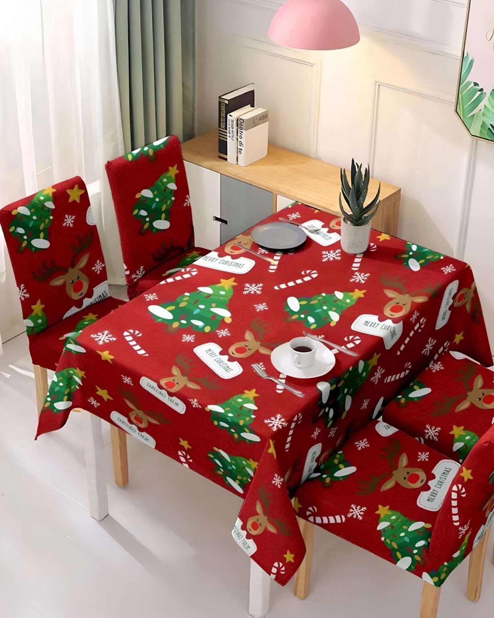 Juego Mantel más 6 fundas de sillas antimanchas navideño 140x220 cm 11-2