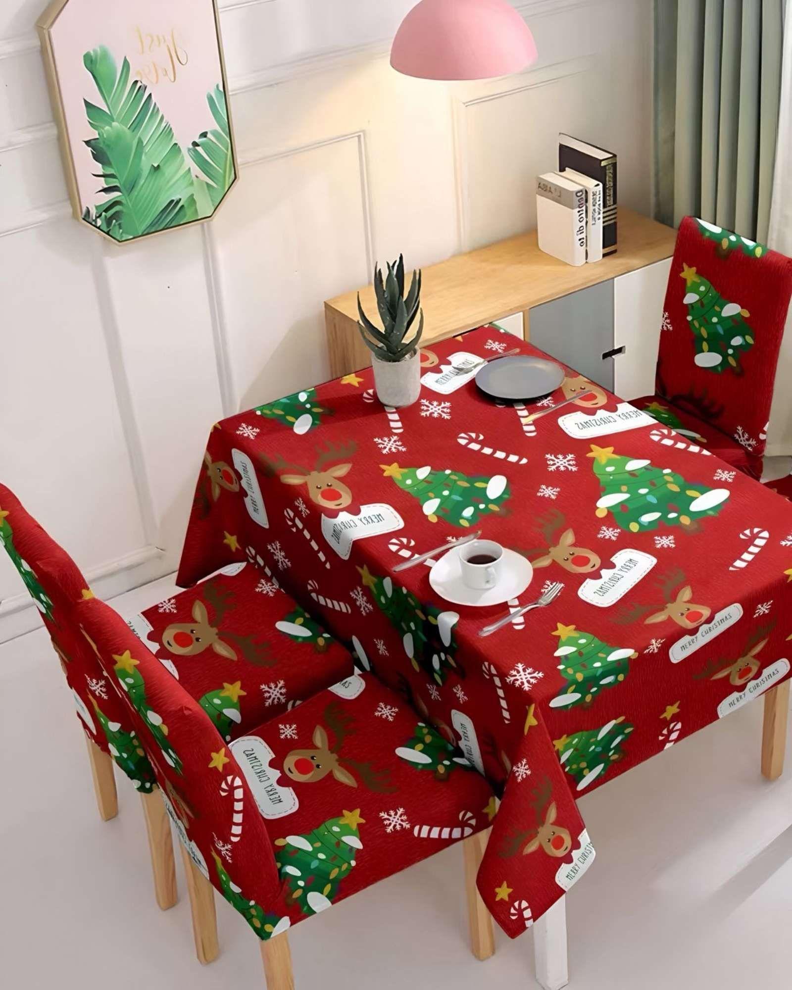 Juego Mantel más 6 fundas de sillas antimanchas navideño 140x220 cm 11-3