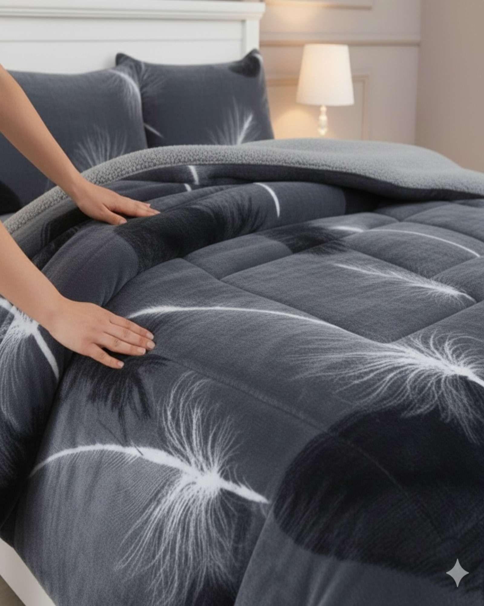 Cubrecama Premium Plush y Chiporro  Invierno King gris-2