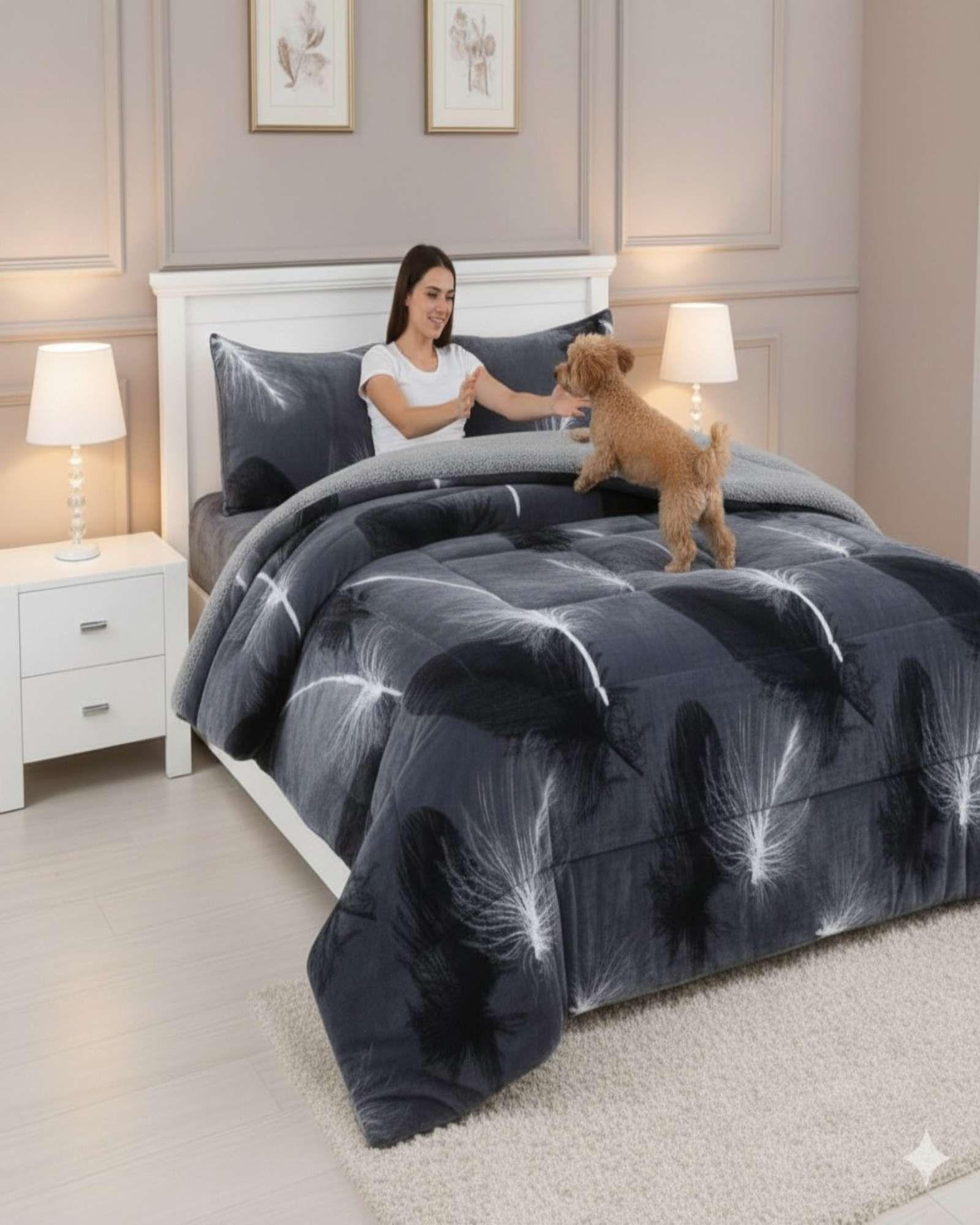 Cubrecama Premium Plush y Chiporro  Invierno King gris-3