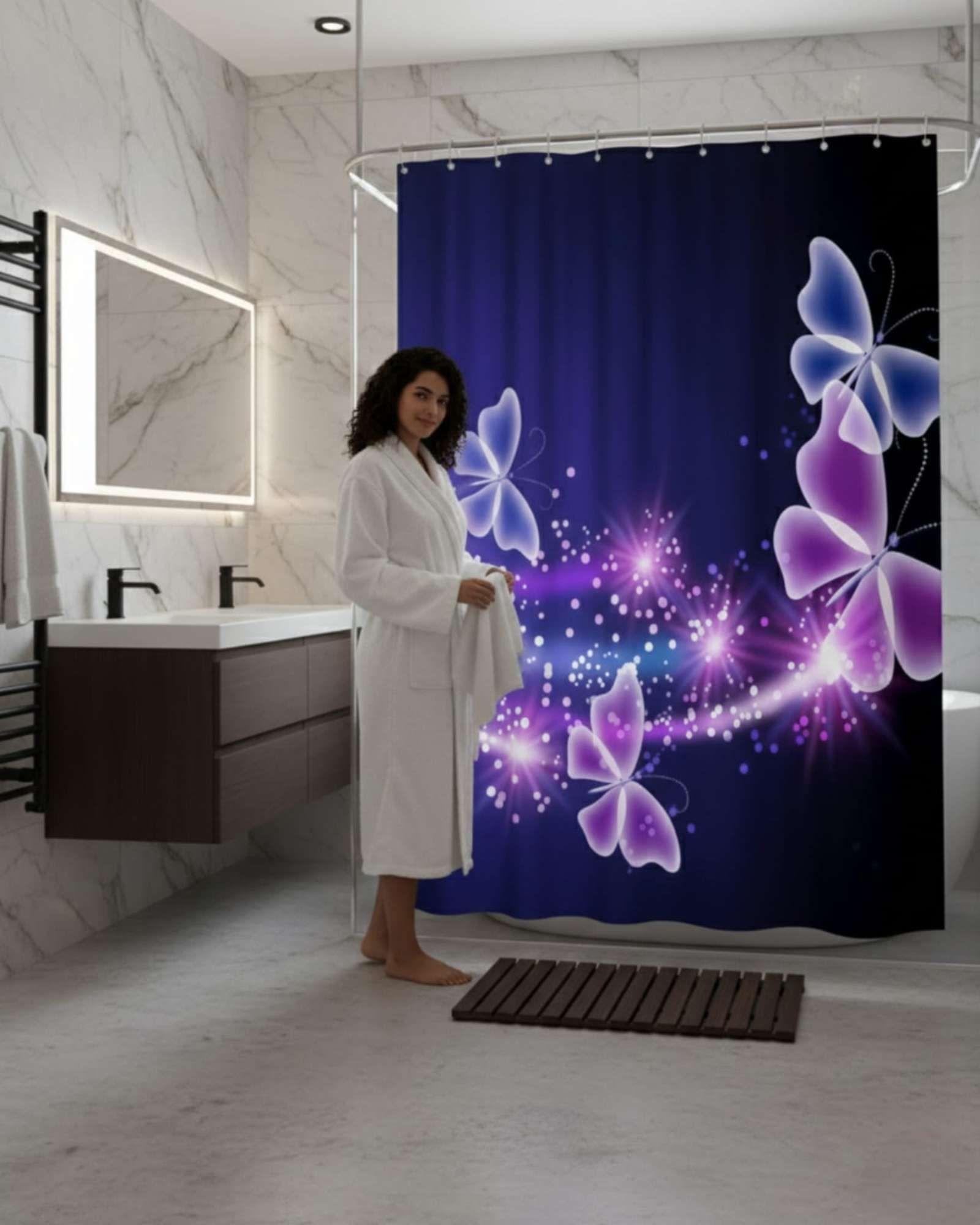 Juego de Cortina de Baño Tela Género + Forro Impermeable T7-3