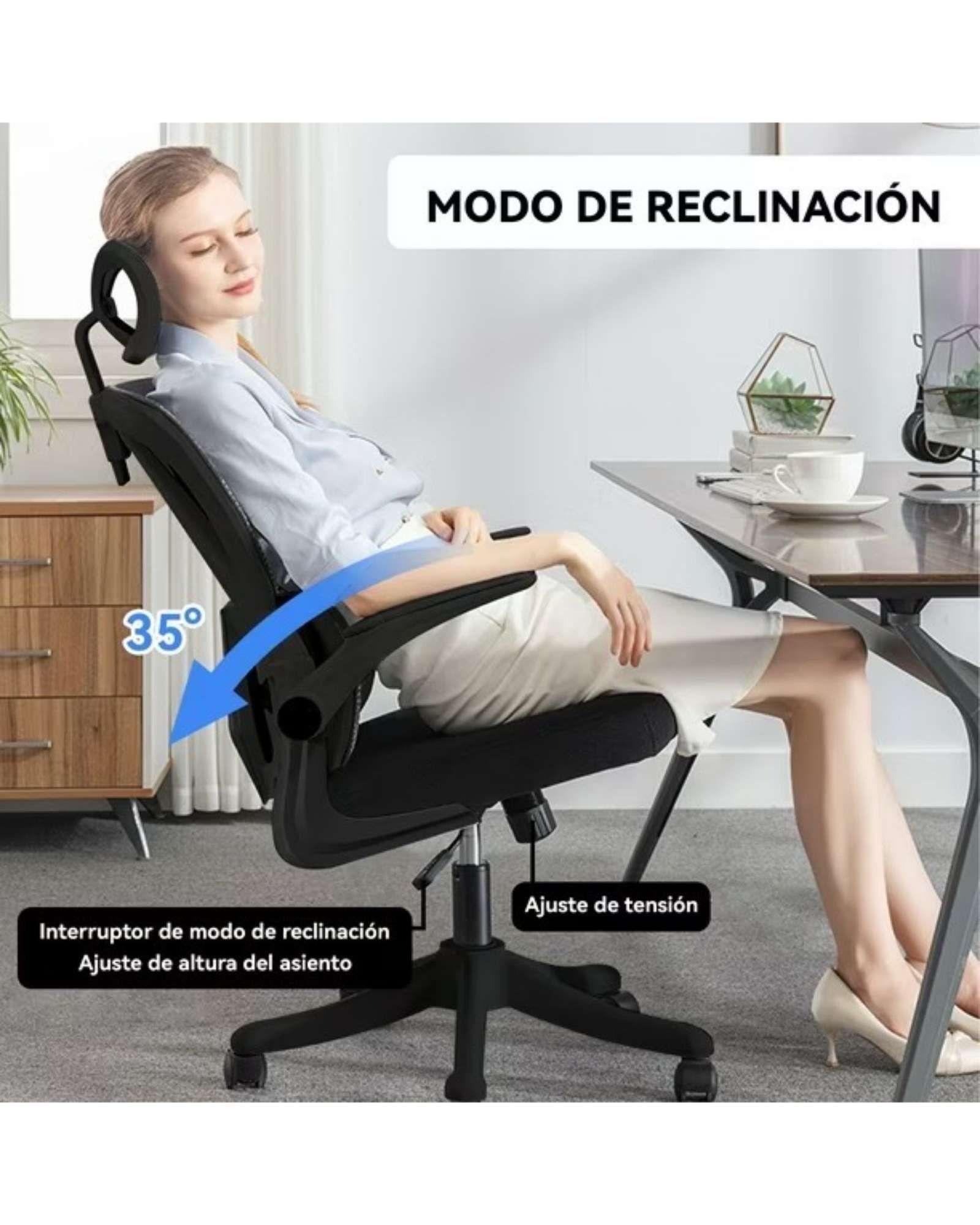 Silla Ergonómica de Oficina con Apoyacabeza  Negra-3