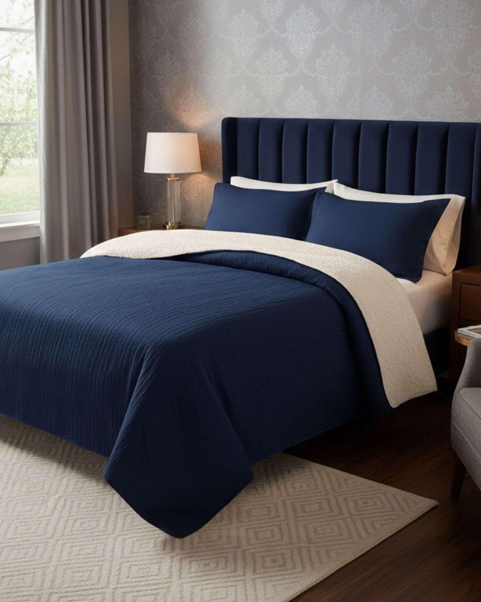 COBERTOR COLCHA QUILT SHERPA KING MEDIDA 250X270 CM C09-2