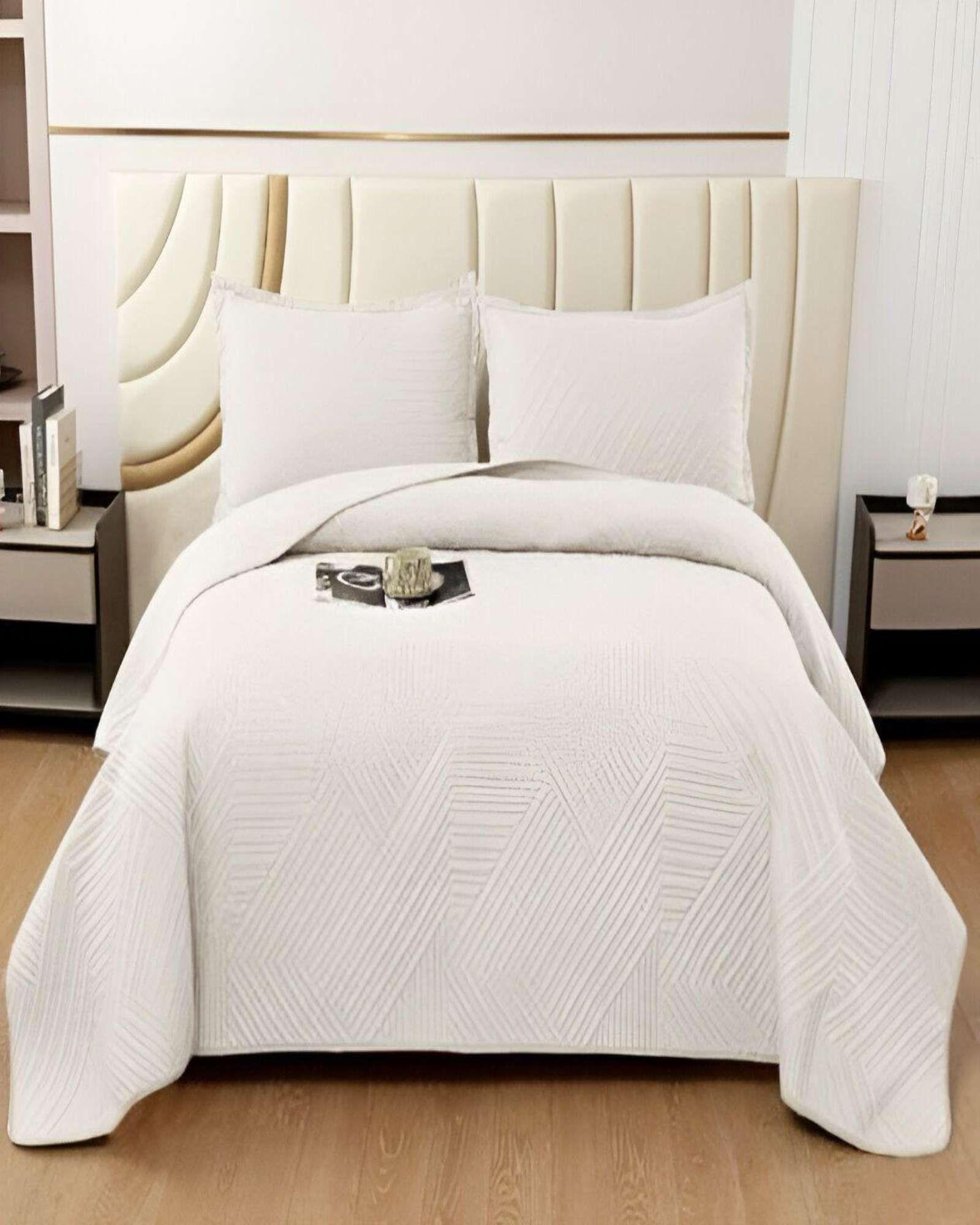 COBERTOR DE LUJO QUILT VERANO PLAZA Y MEDIA BLANCO-2