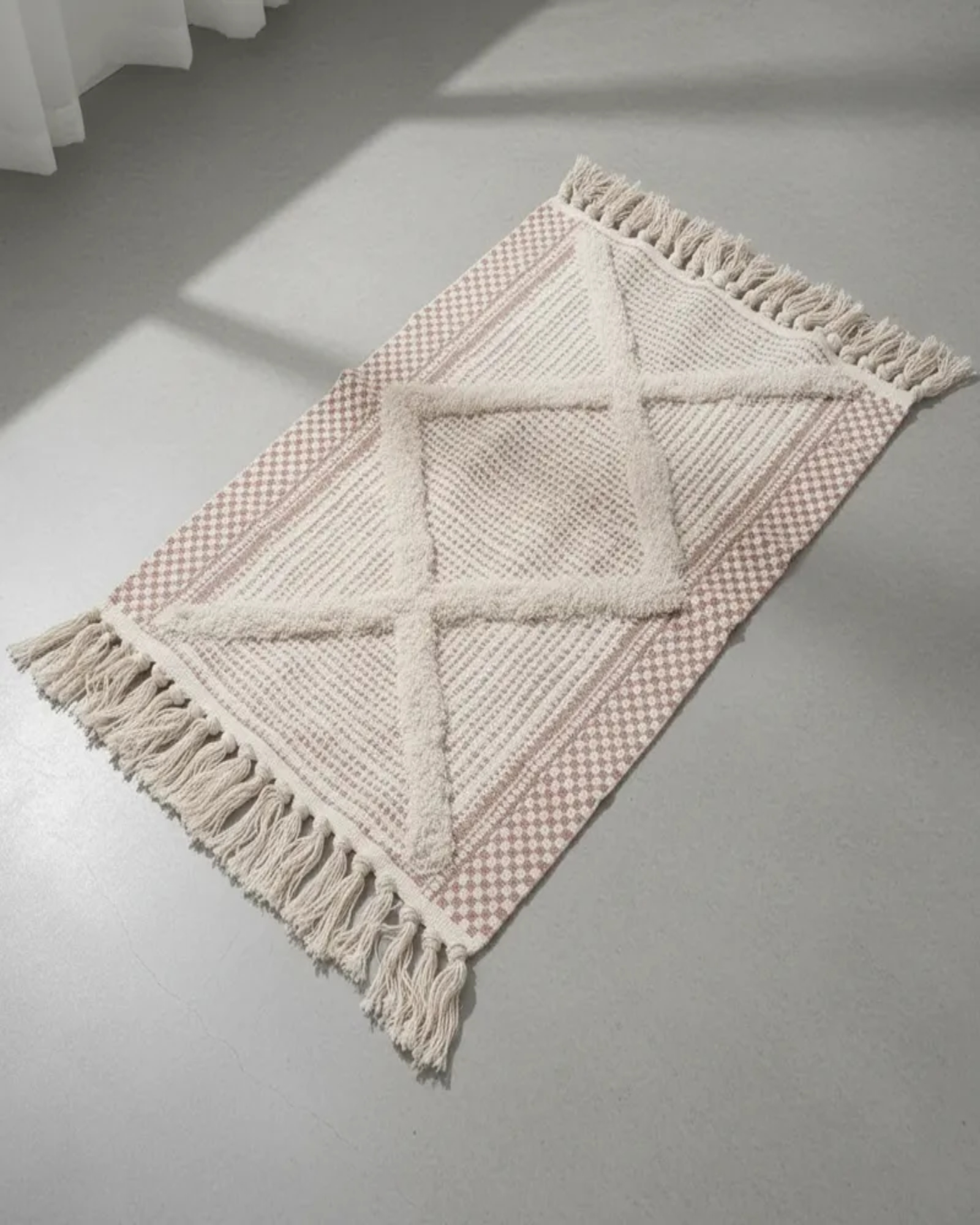 Alfombra de Lino Bajada de Cama estilo Boho medida 60 cm x 90 cm A1-1