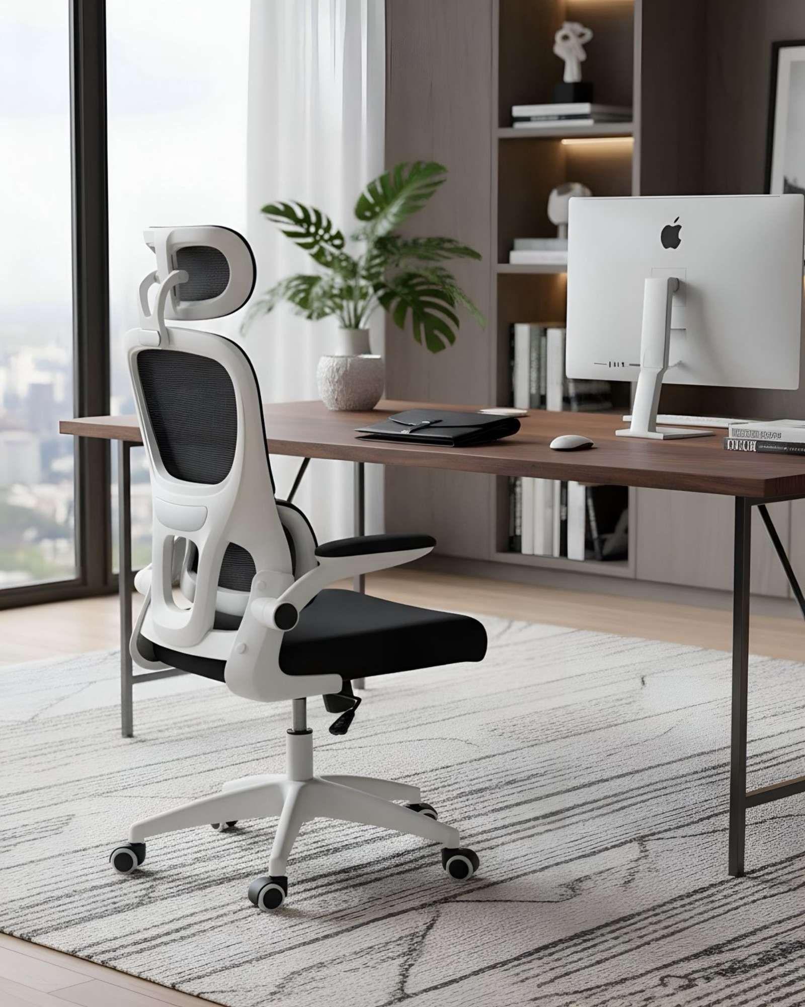 Silla Ergonómica de Oficina con Apoyacabeza Blanca-2