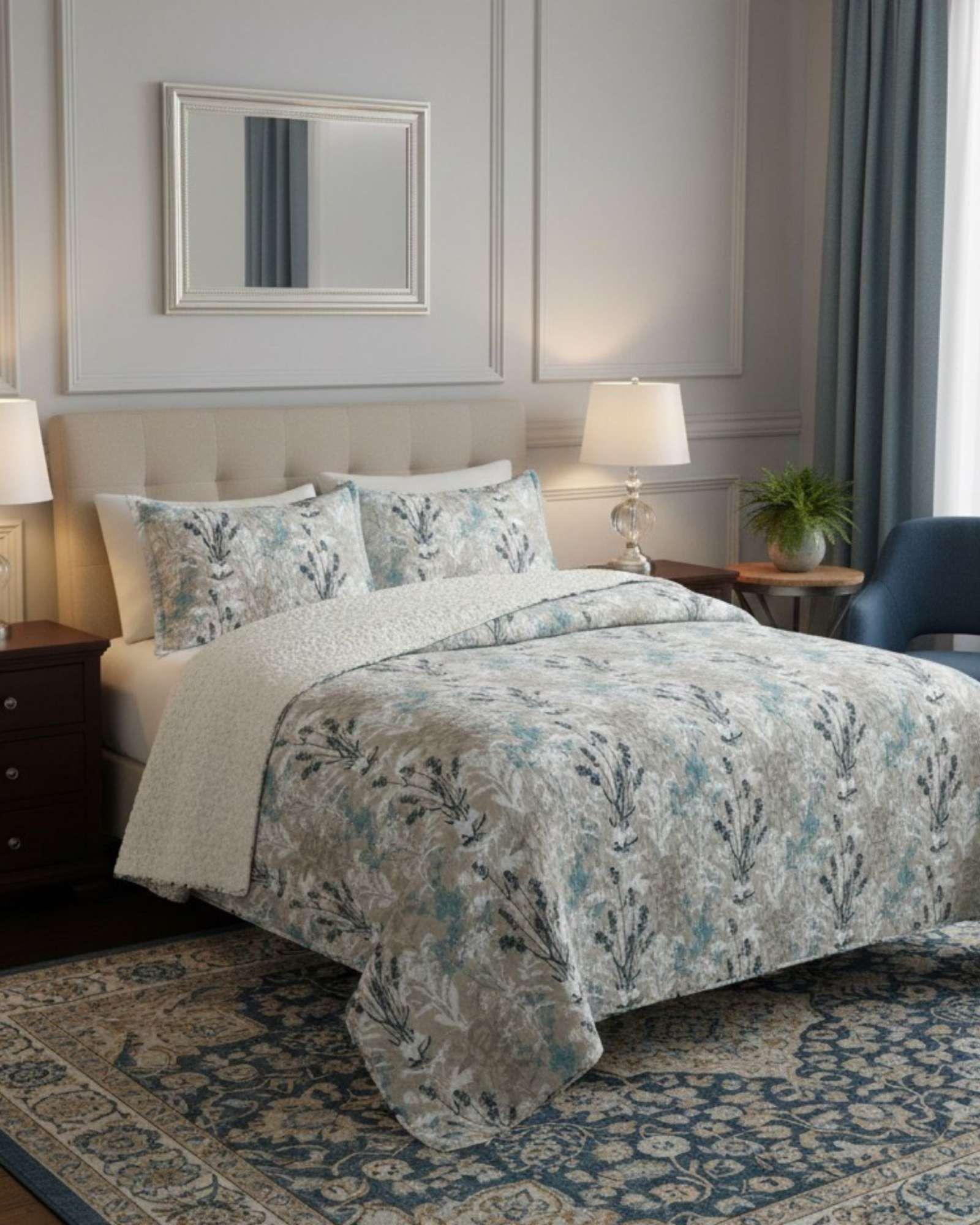 COBERTOR QUILT ELEGANTE CON SHERPA KING MEDIDA 250X270 CM C1-2