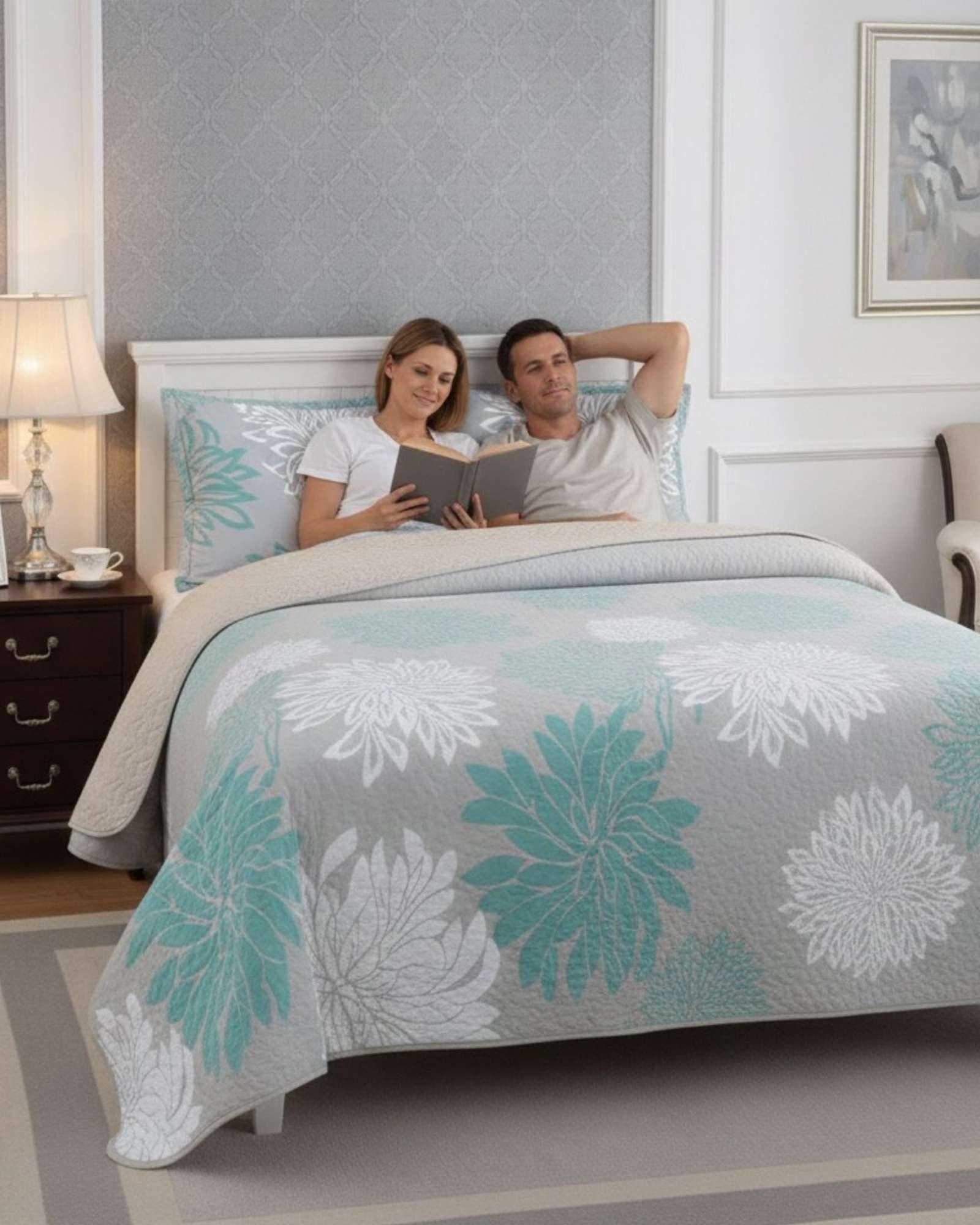 CUBRECAMA QUILT ELEGANTE CON SHERPA PLAZA Y MEDIA 180 X 230 CM A7-2