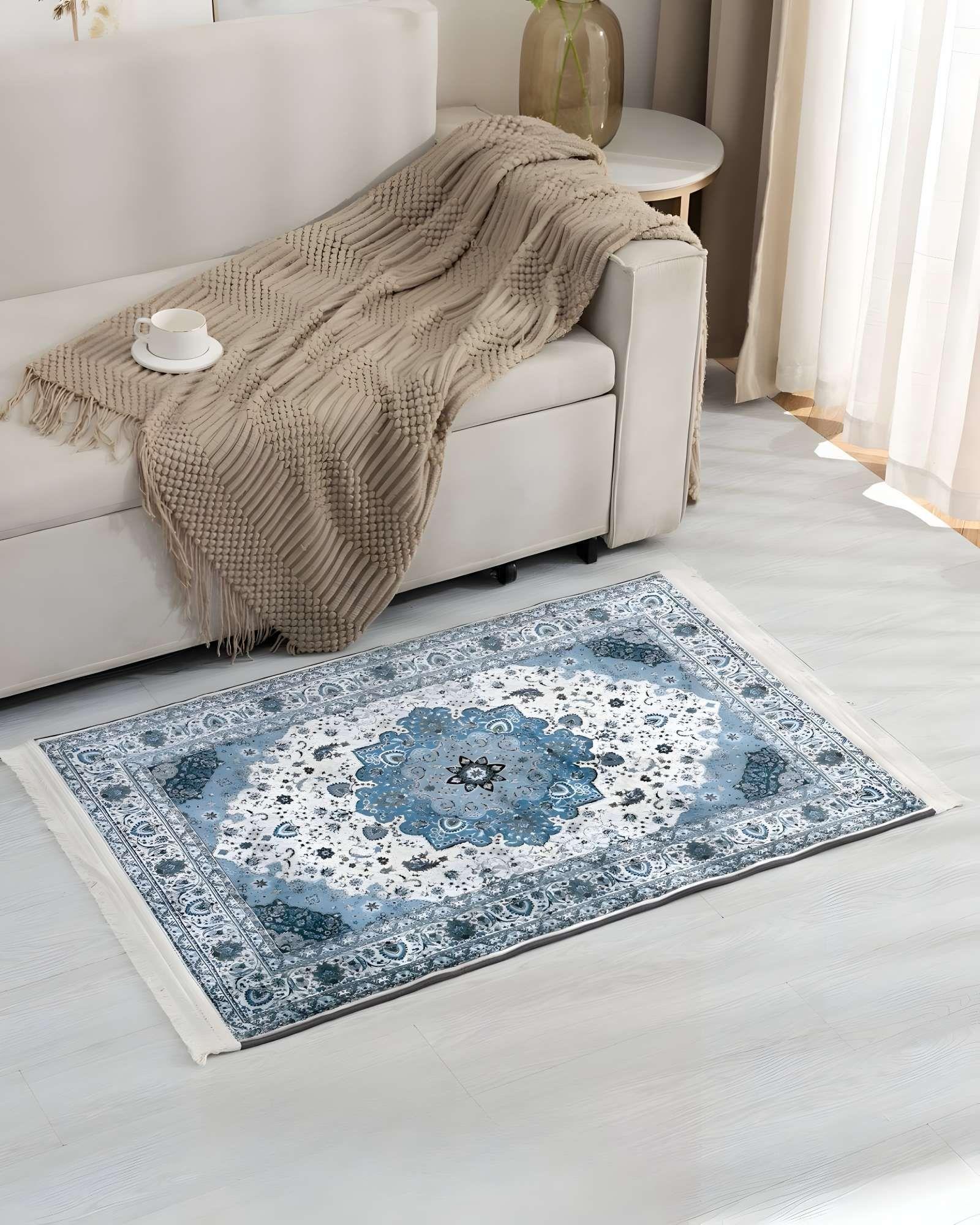 ALFOMBRA DECORATIVA CON FLEQUILLOS 80X120 CELESTE-2