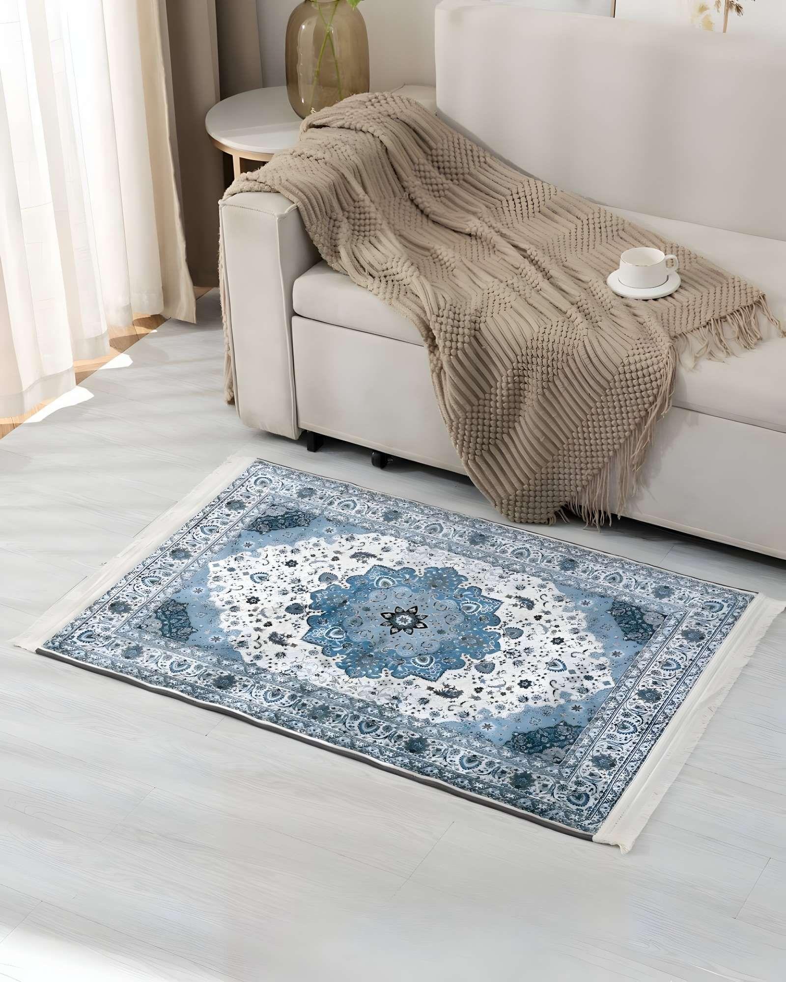 ALFOMBRA DECORATIVA CON FLEQUILLOS 80X120 CELESTE-3