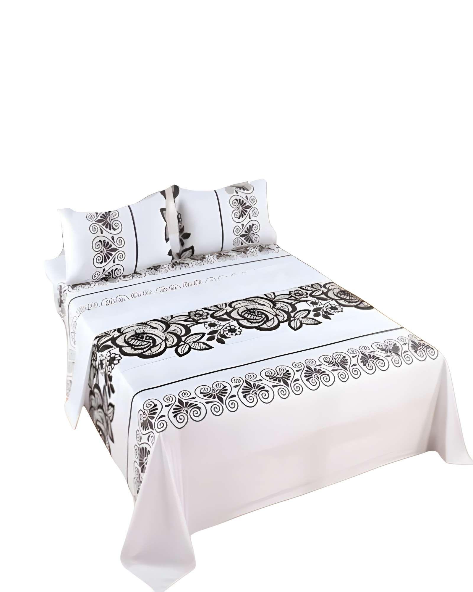 JUEGO DE SABANAS DISEÑO ESTAMPADAS 2 PLAZAS BLANCO-1