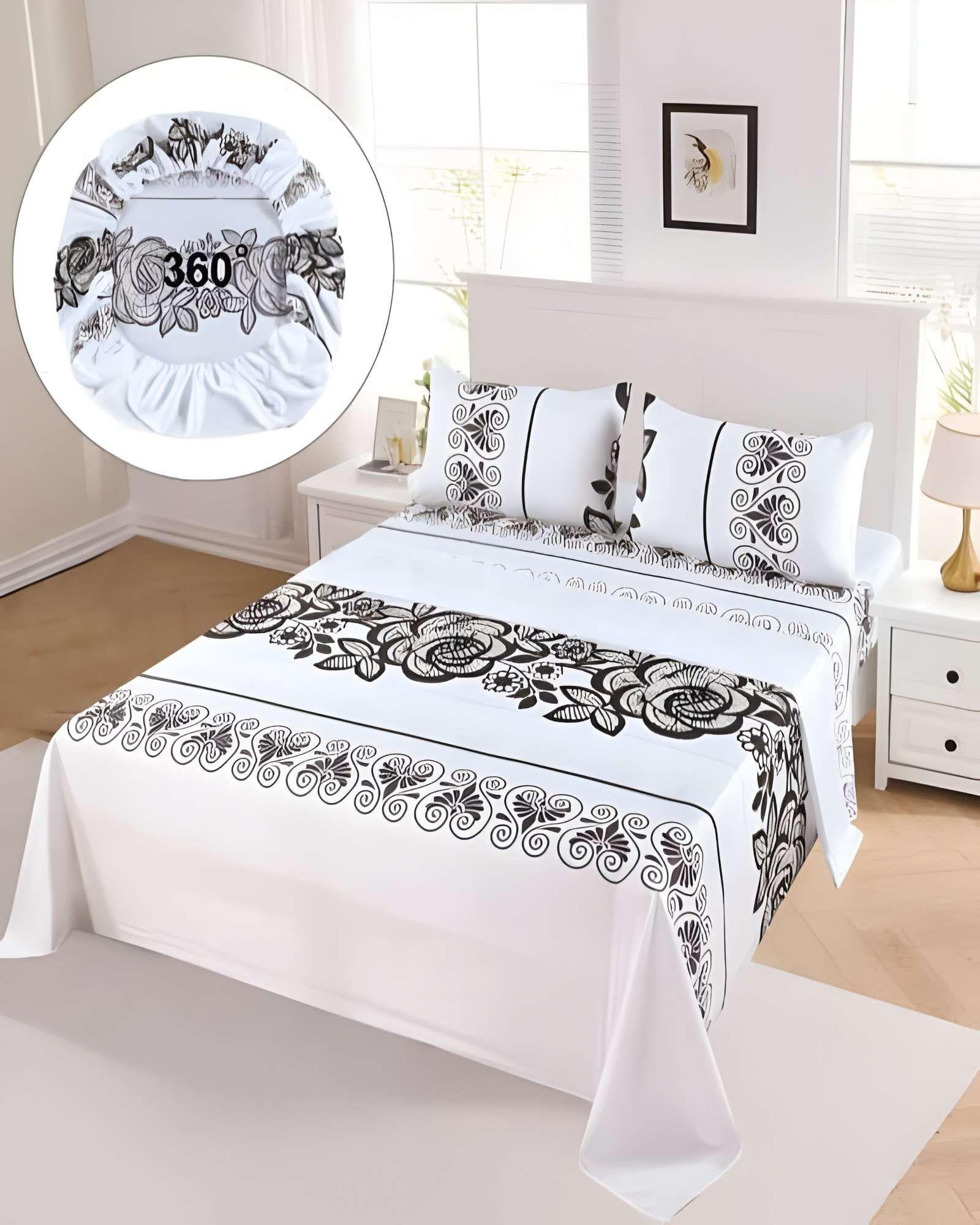 JUEGO DE SABANAS DISEÑO ESTAMPADAS 2 PLAZAS BLANCO-2
