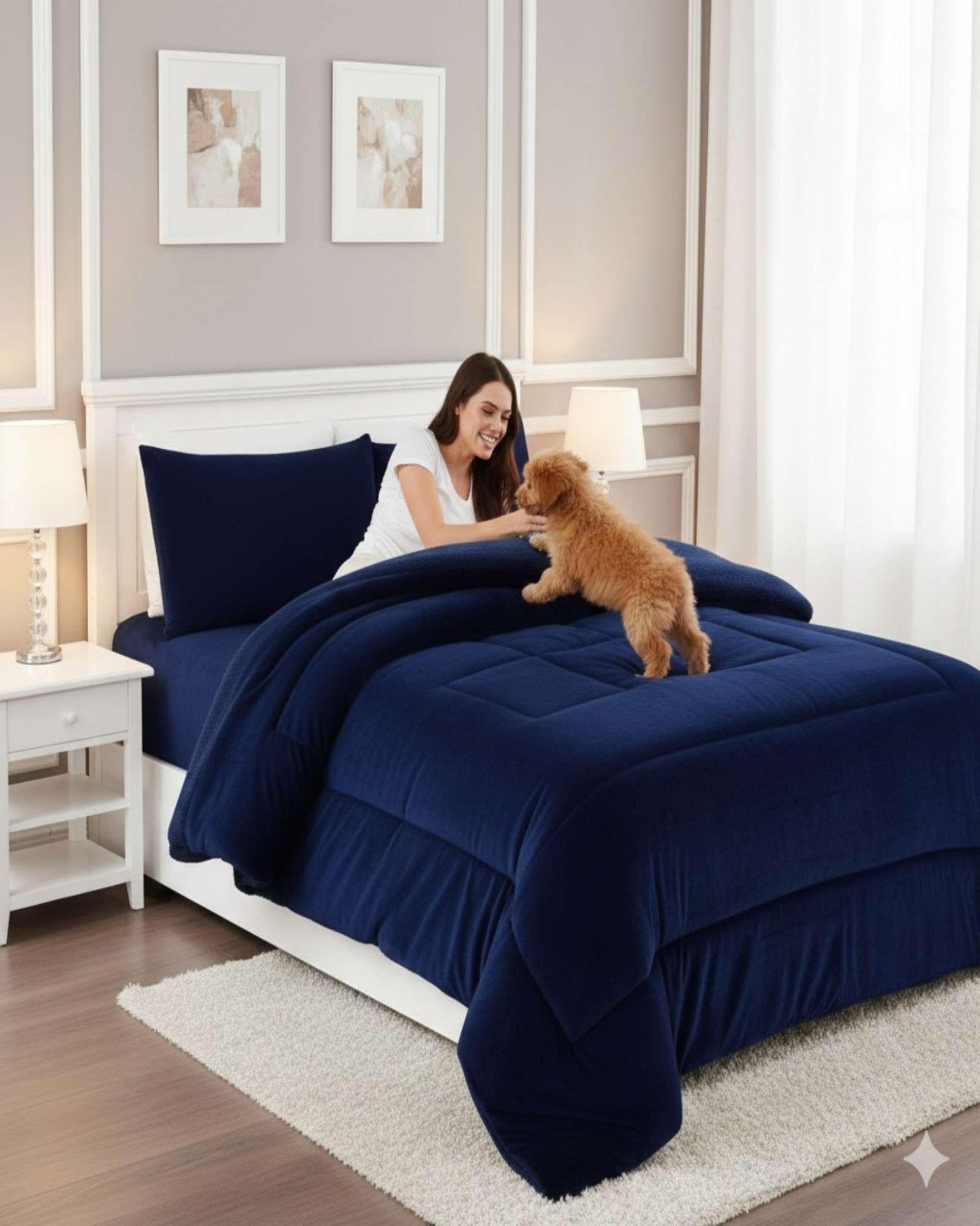 Cubrecama Premium Plush y Chiporro  azul tamaño King-4