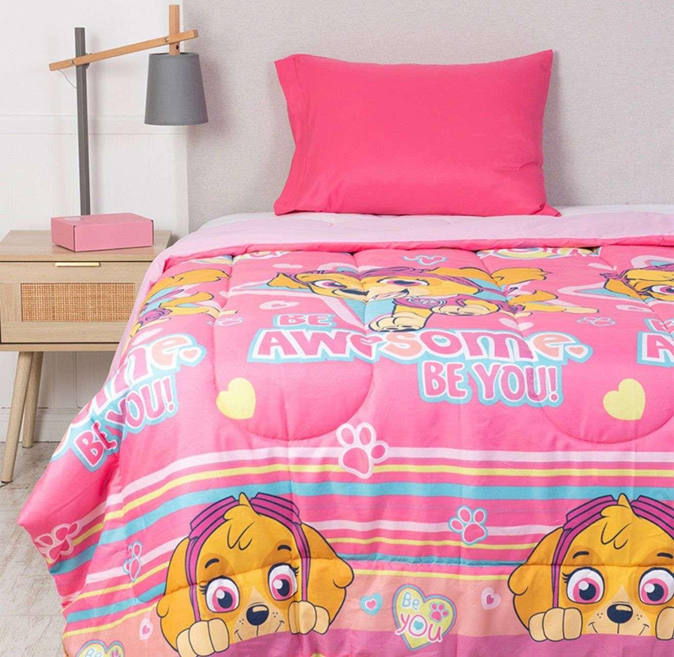 CUBRECAMA NORDICO RELLENO NIÑA SKYE PAW PATROL ROSA PLAZA Y MEDIA-3
