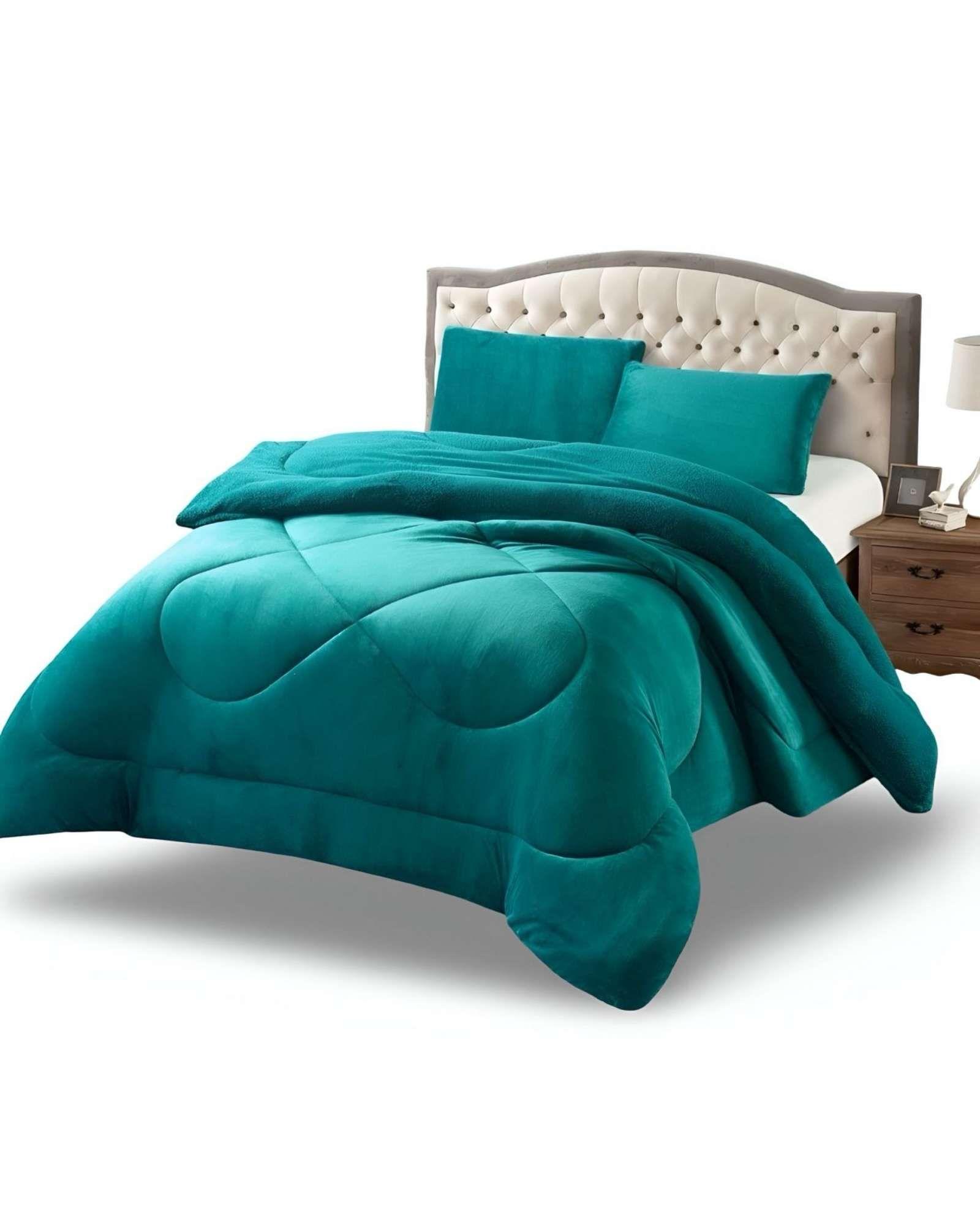 Cubrecama plush con chiporro Acolchado liso King verde-3