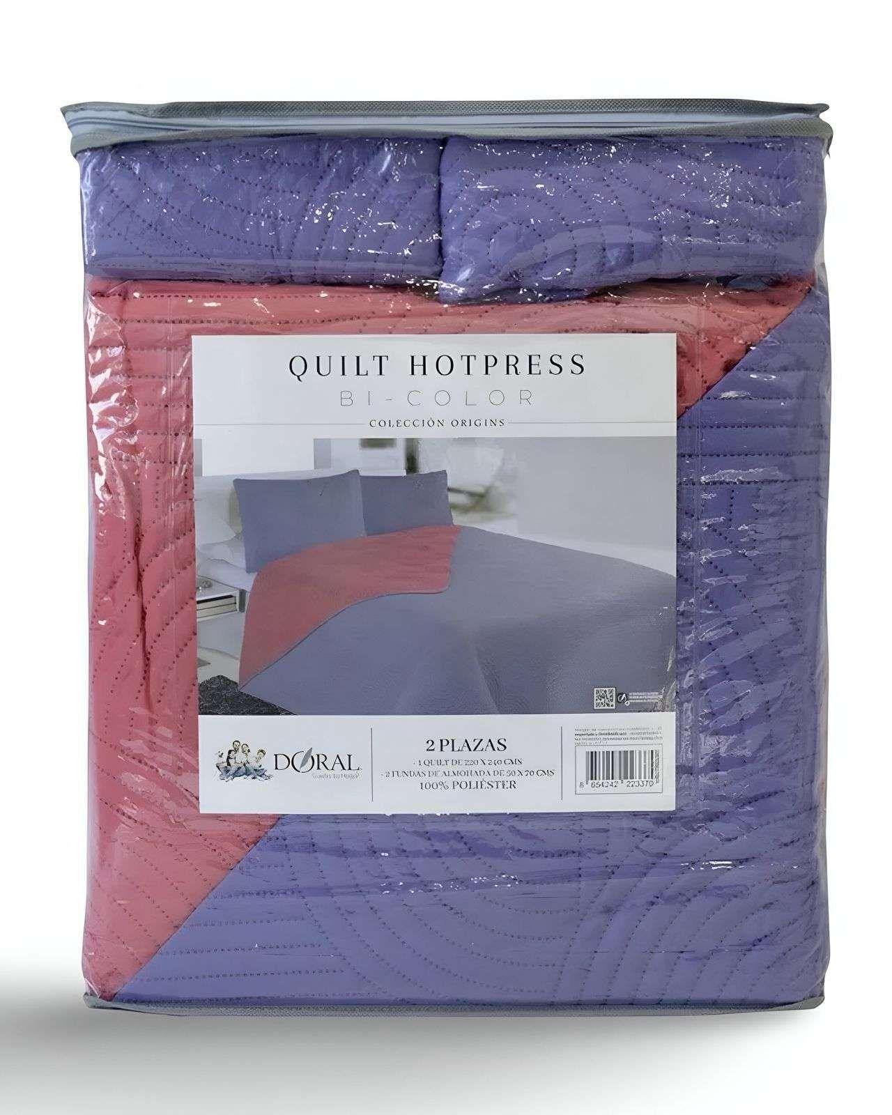 Cubrecama Quilt Hotpress Liso Bicolor King Doral D07-3