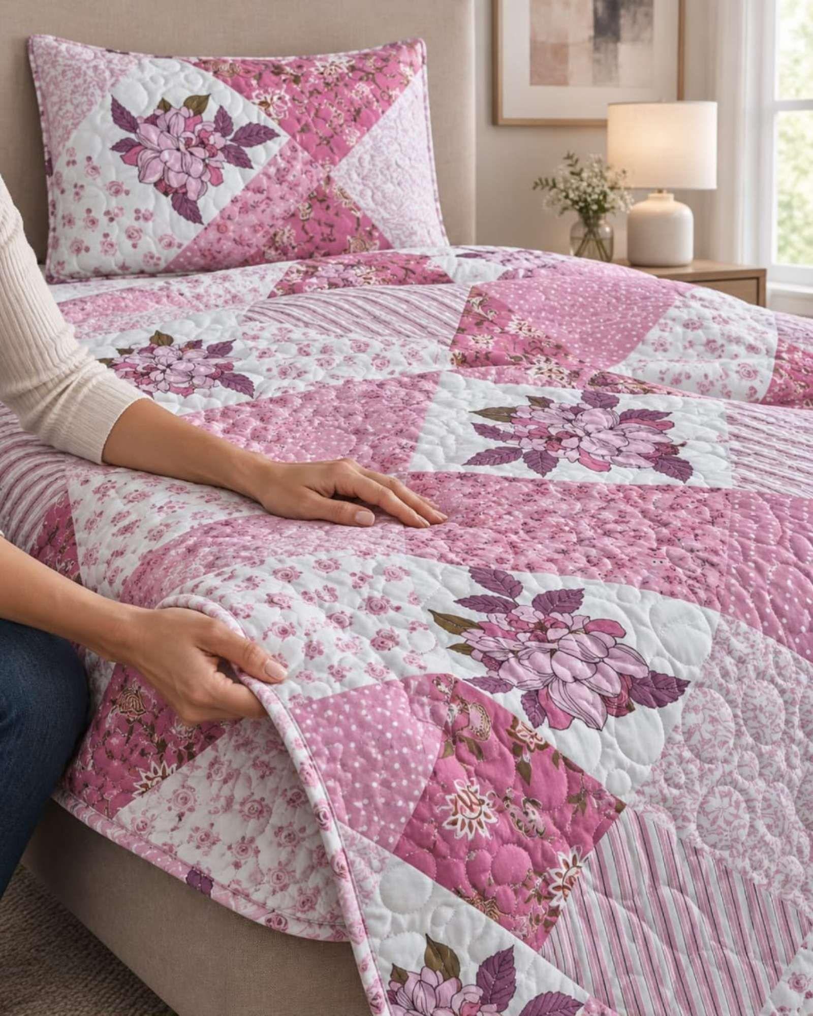 Cubrecama Quilt de Plaza y Media Con Funda De Almohada C1-1
