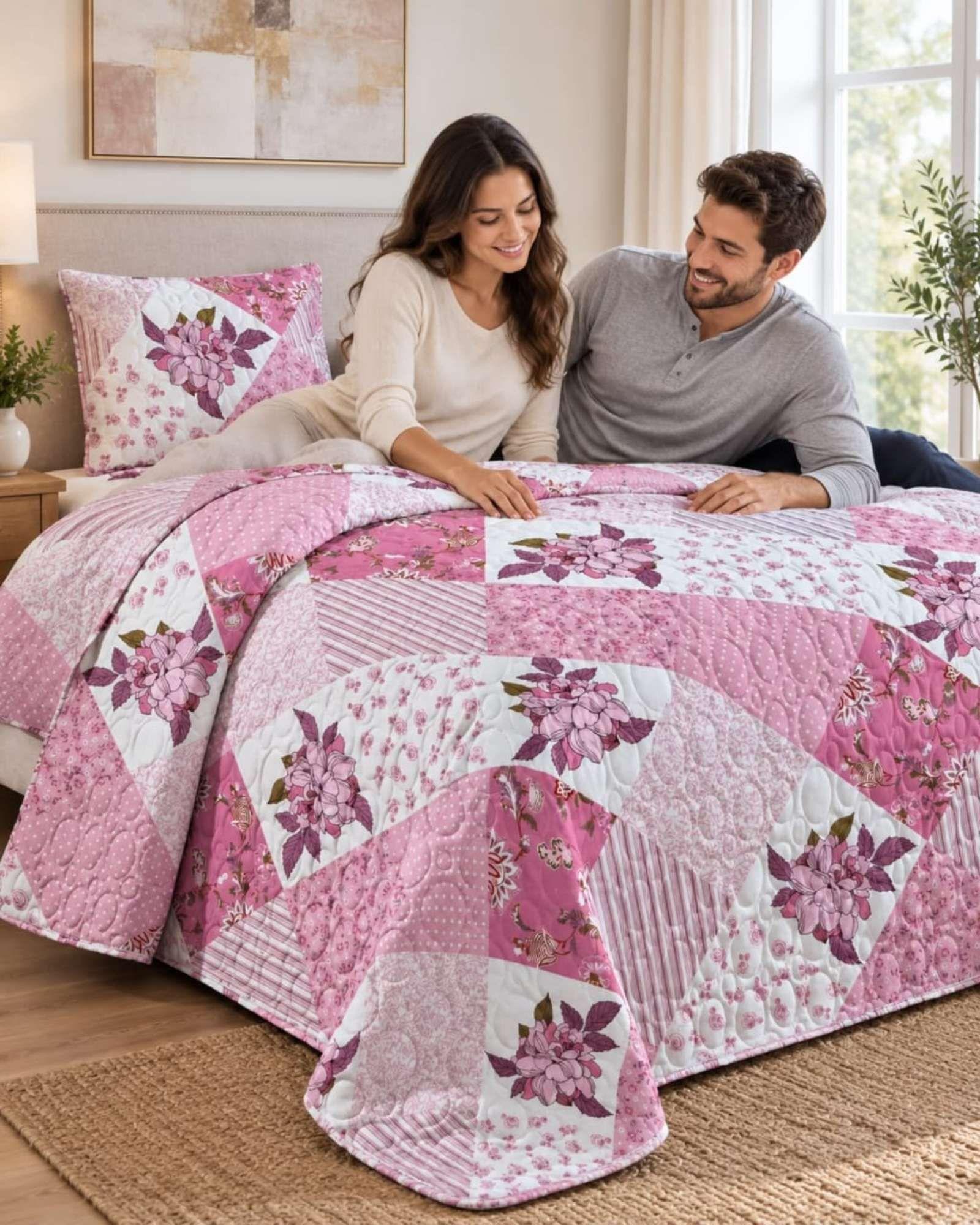 Cubrecama Quilt de Plaza y Media Con Funda De Almohada C1-4