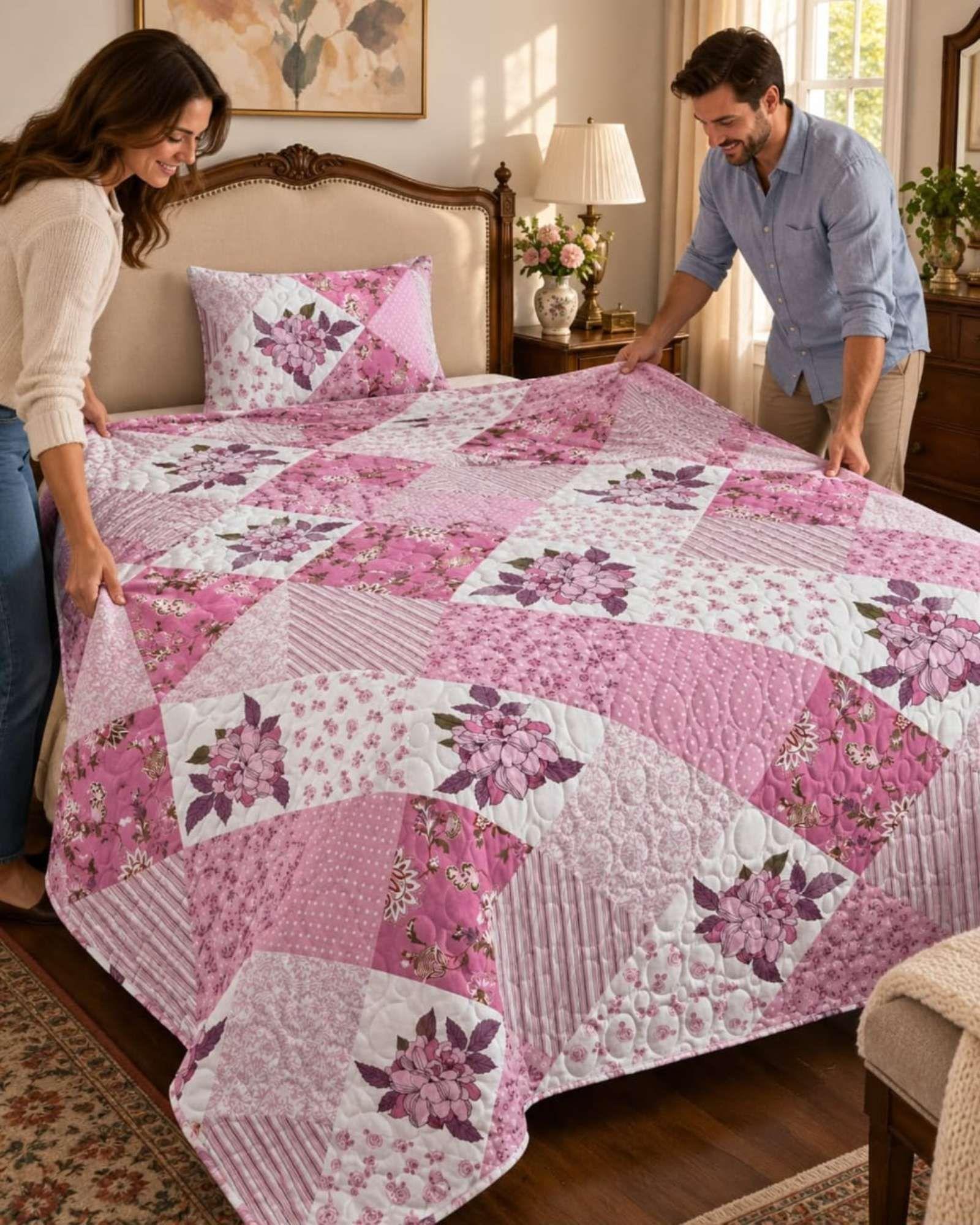 Cubrecama Quilt de Plaza y Media Con Funda De Almohada C1-5