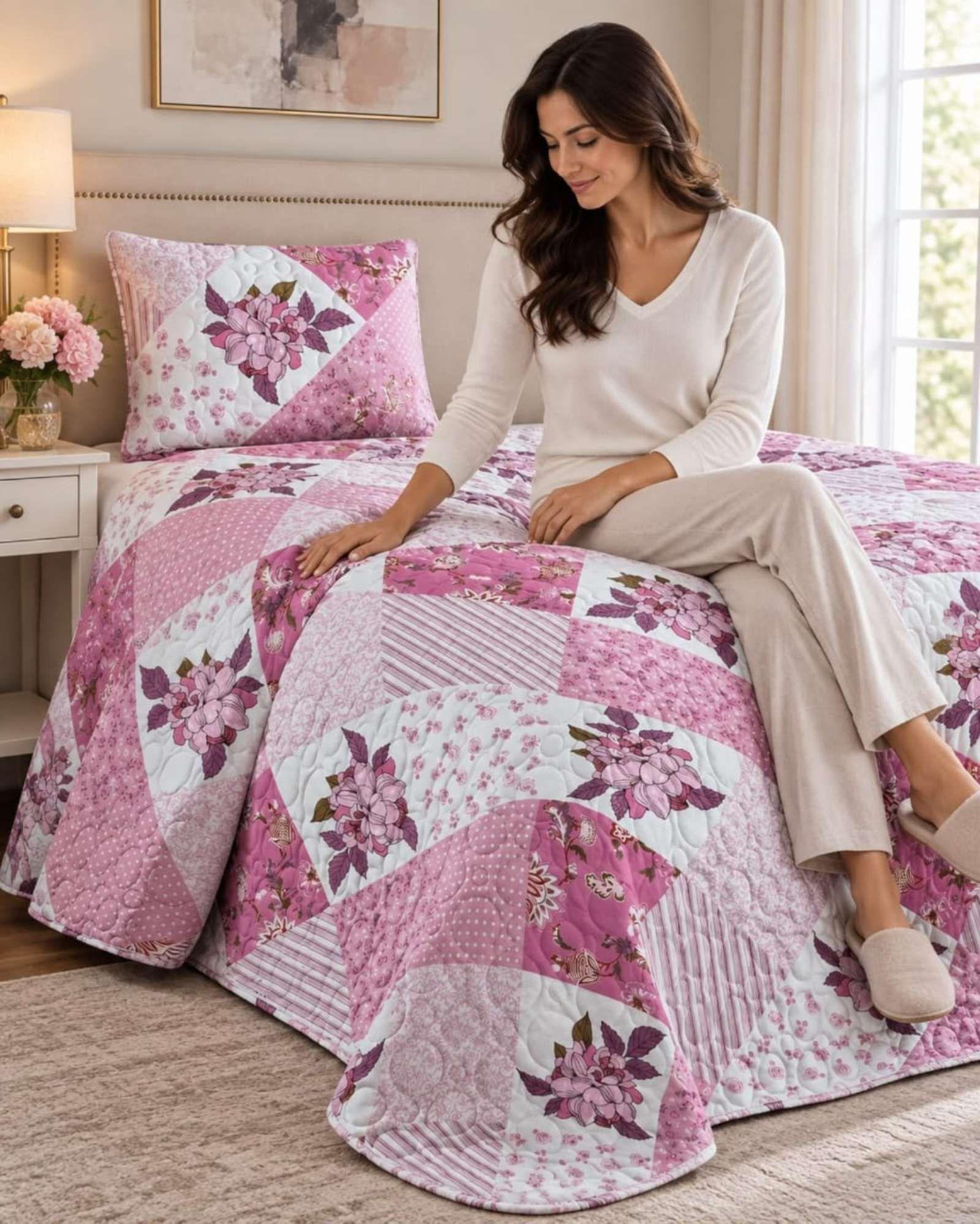 Cubrecama Quilt de Plaza y Media Con Funda De Almohada C1-2