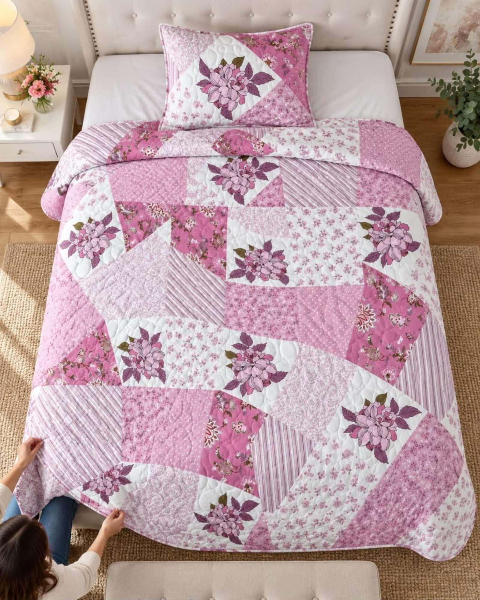Cubrecama Quilt de Plaza y Media Con Funda De Almohada C1-3