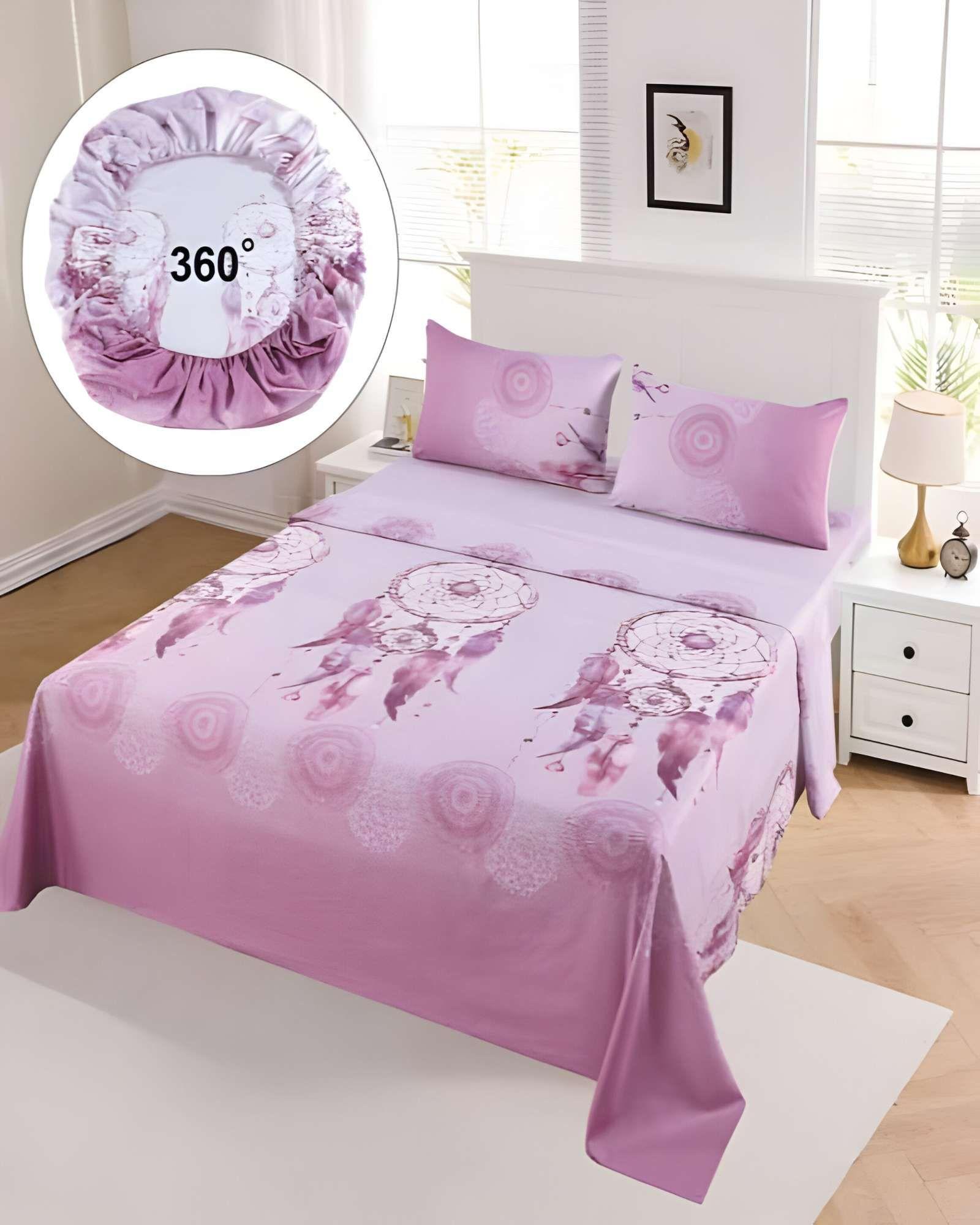 JUEGO DE SABANAS DISEÑO ESTAMPADAS 2 PLAZAS ROSA-2
