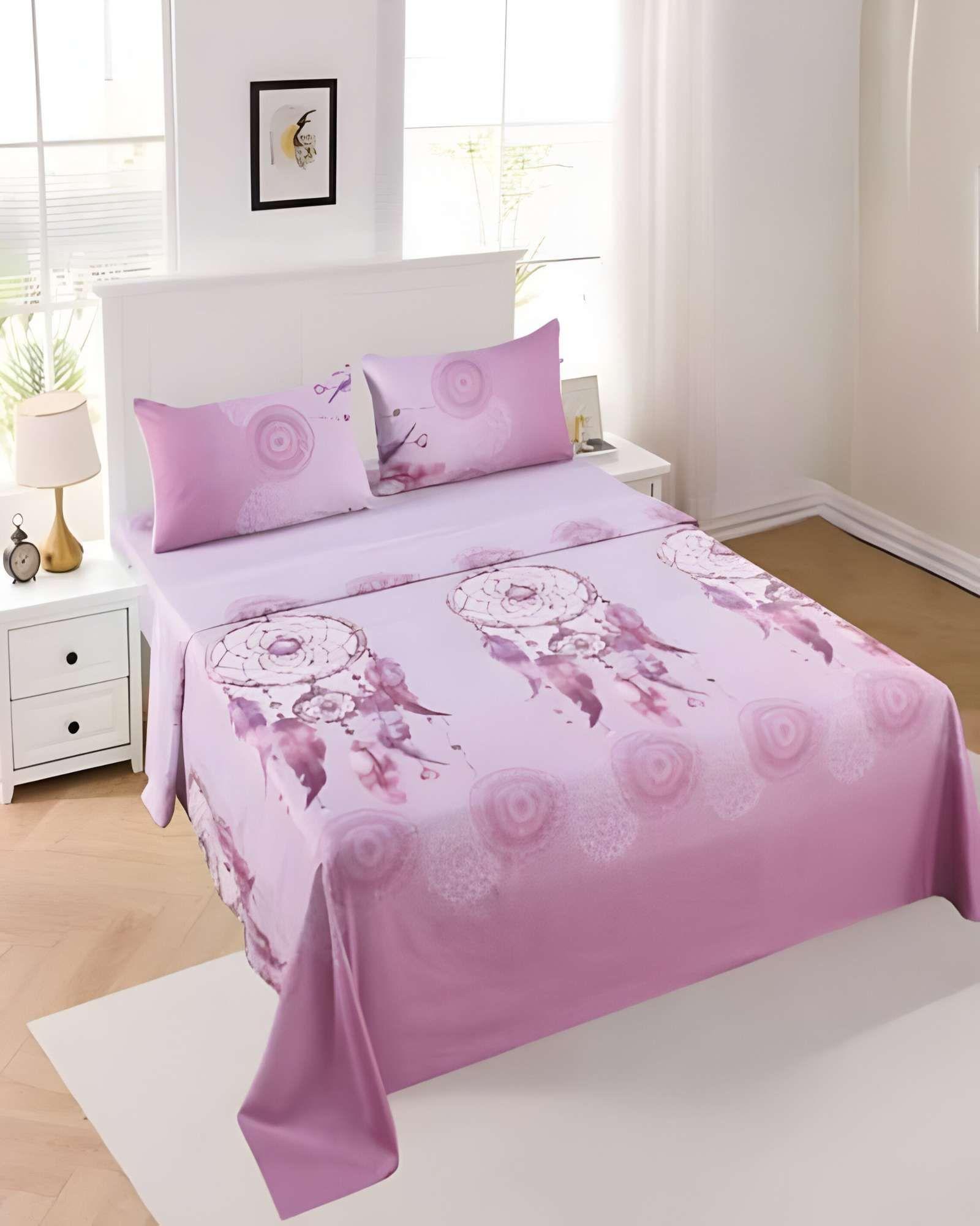 JUEGO DE SABANAS DISEÑO ESTAMPADAS 2 PLAZAS ROSA-3
