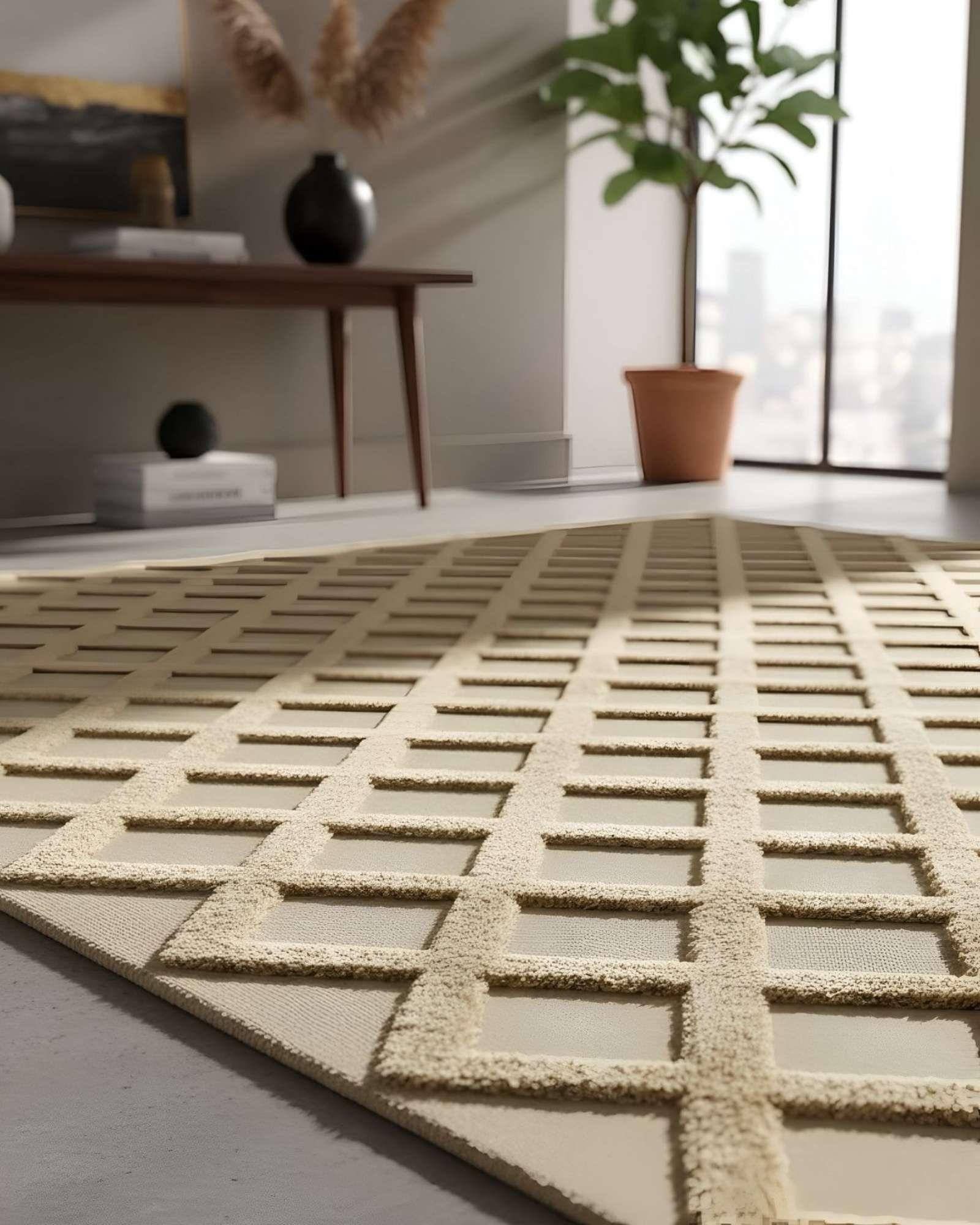 ALFOMBRA JACQUARD TEXTURIZADA CON DISEÑO Y FLECOS 150X200 CM A7-3