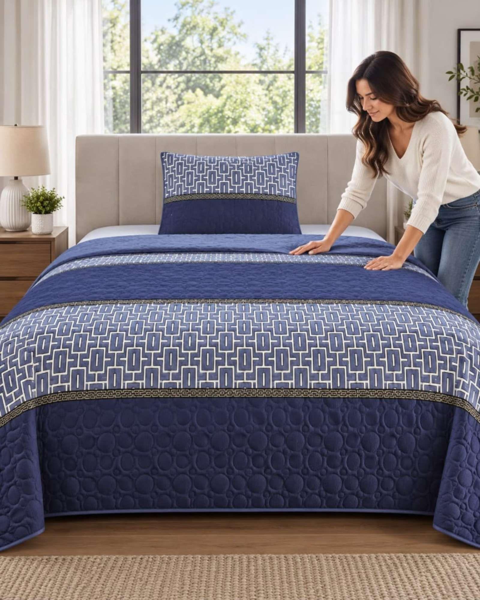Cubrecama Quilt de Plaza y Media  Con Funda De Almohada C17-1