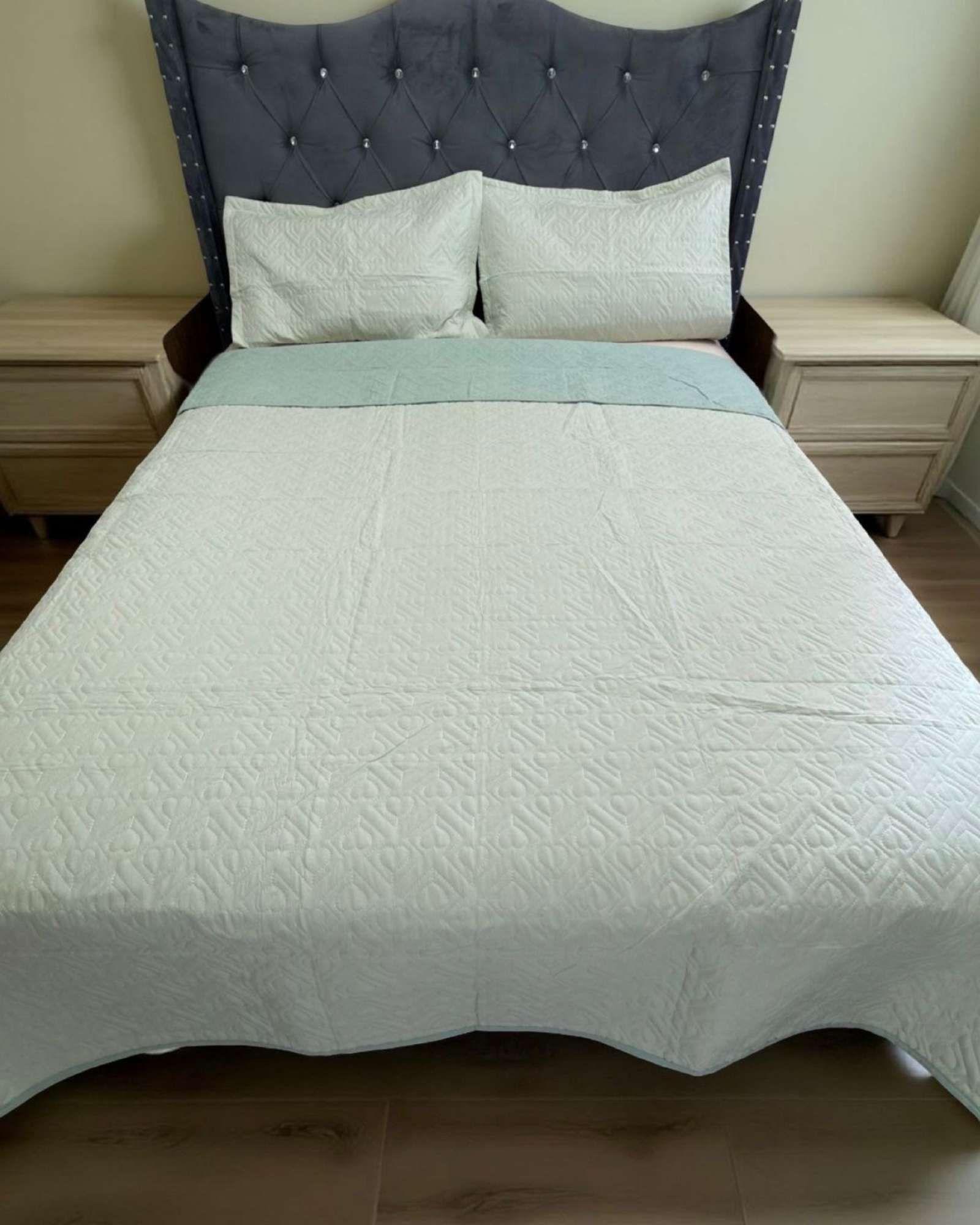 CUBRECAMA QUILT DE LUJO VERANO DELGADO 2 PLAZAS VERDE MENTA-3