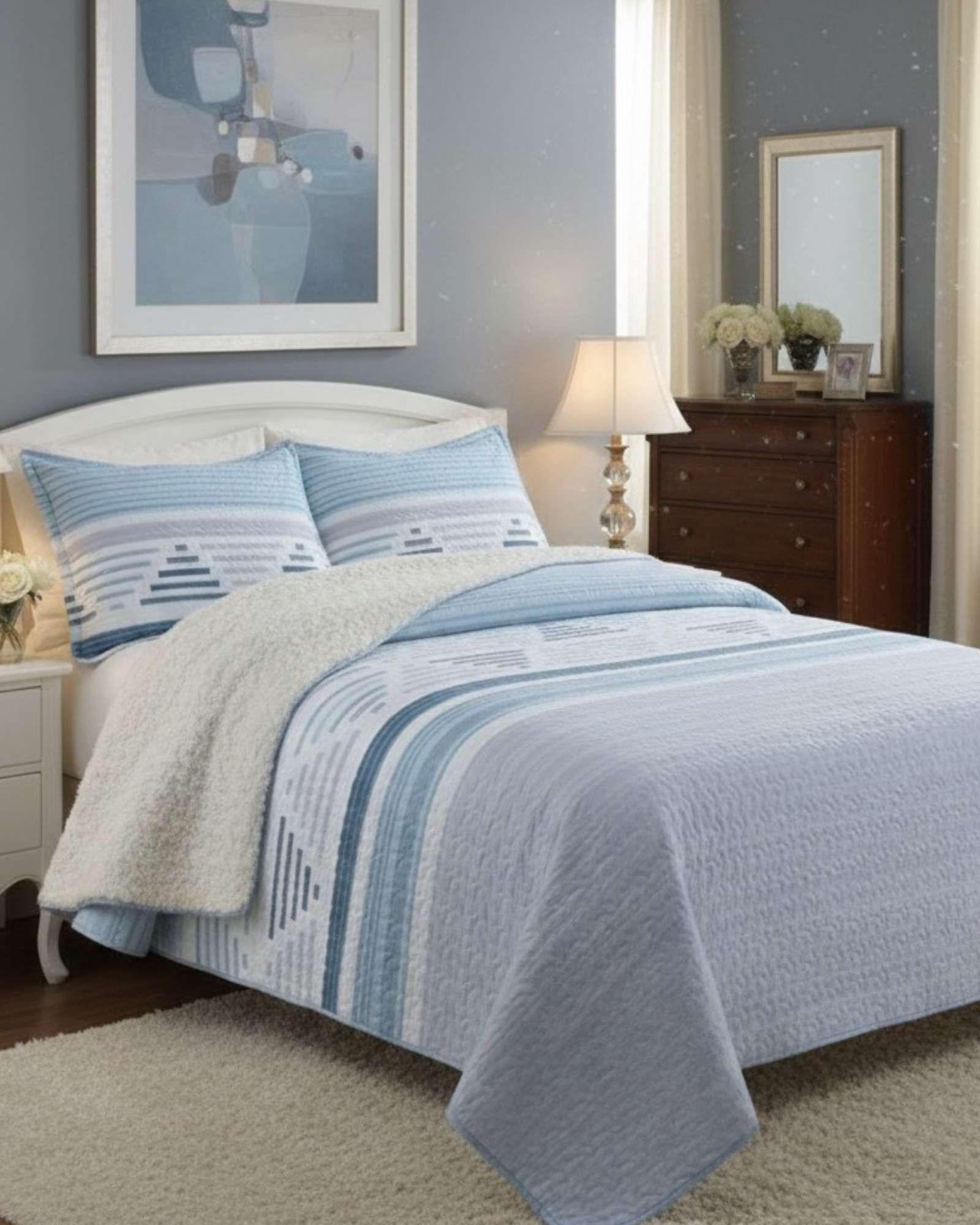 COBERTOR QUILT ELEGANTE CON SHERPA KING MEDIDA 250X270 CM C5-2