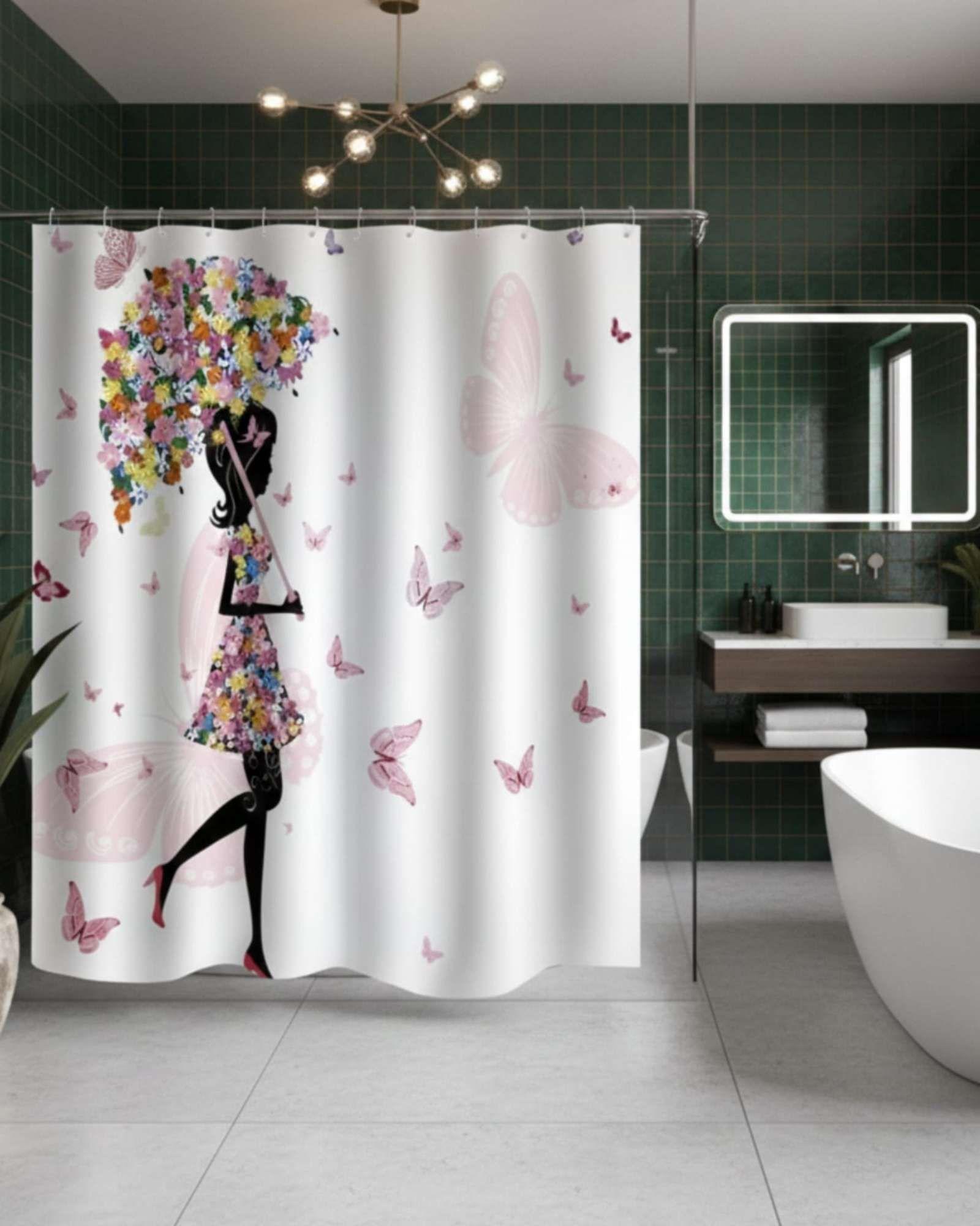 Juego de Cortina de Baño Tela Género + Forro Impermeable T10-4