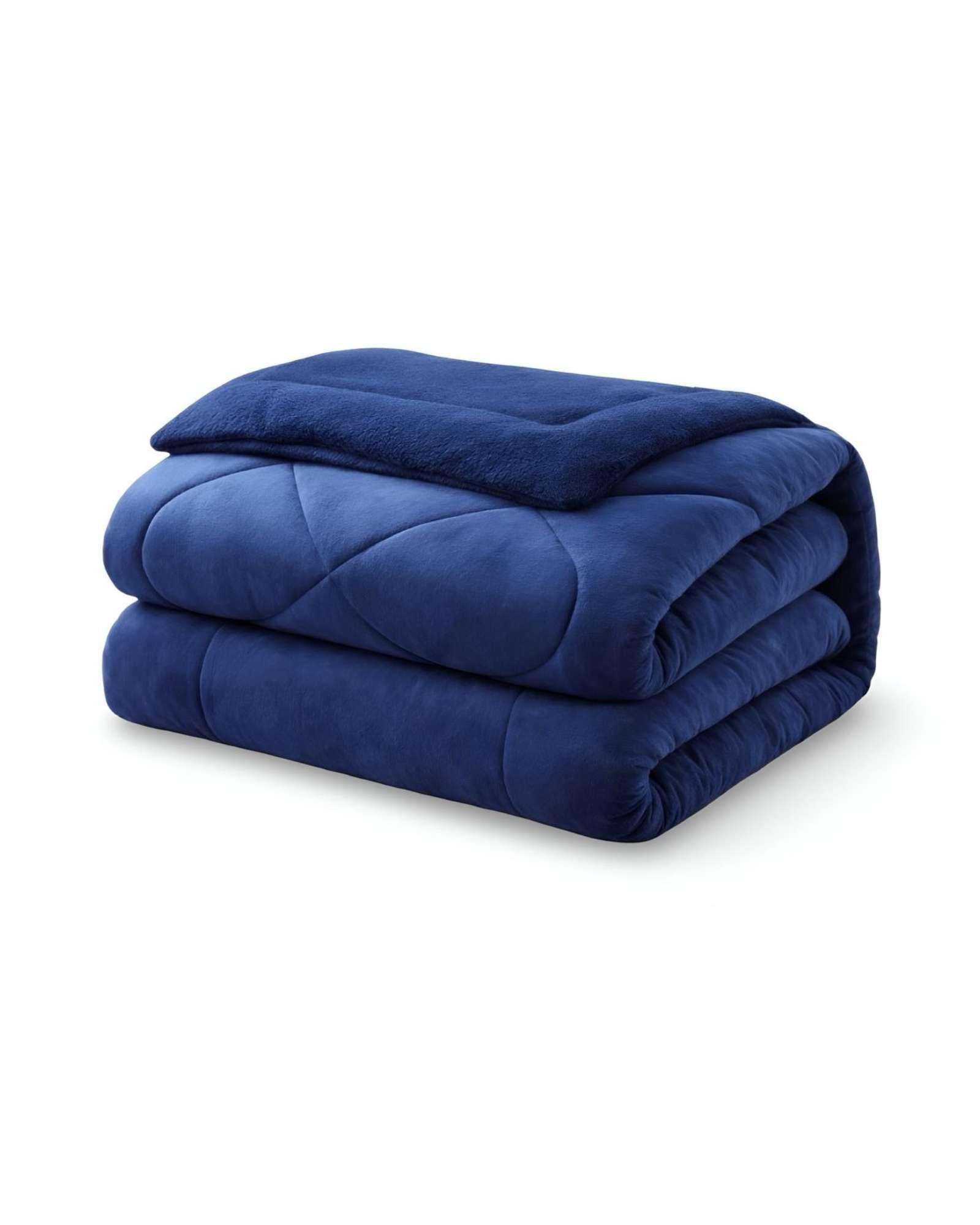 Cubrecama plush con chiporro Acolchado liso 2 plazas azul-4