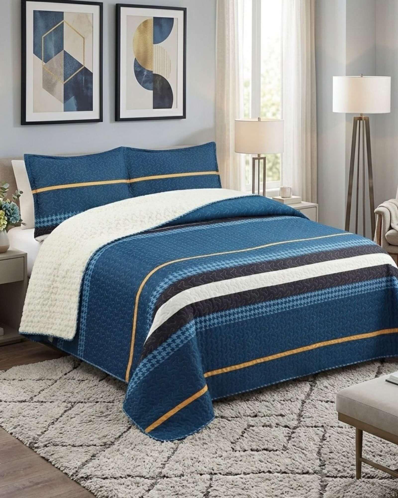 CUBRECAMA QUILT ELEGANTE CON SHERPA 2 PLAZA 230 CM X 250 CM B3-2