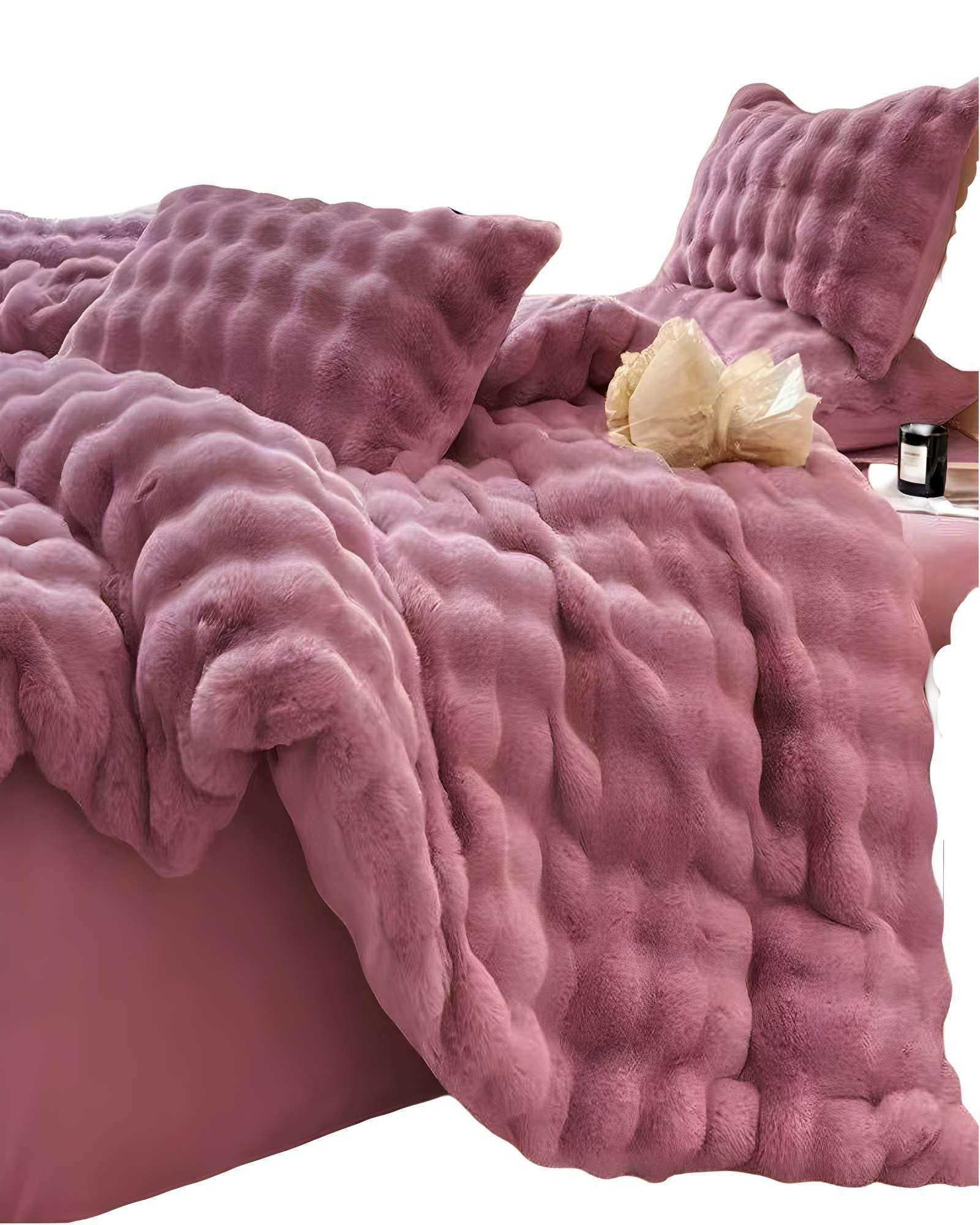 COBERTOR 2 PLAZAS IMITACION DE PIEL DE CONEJO CON CHIPORRO VIOLETA-0