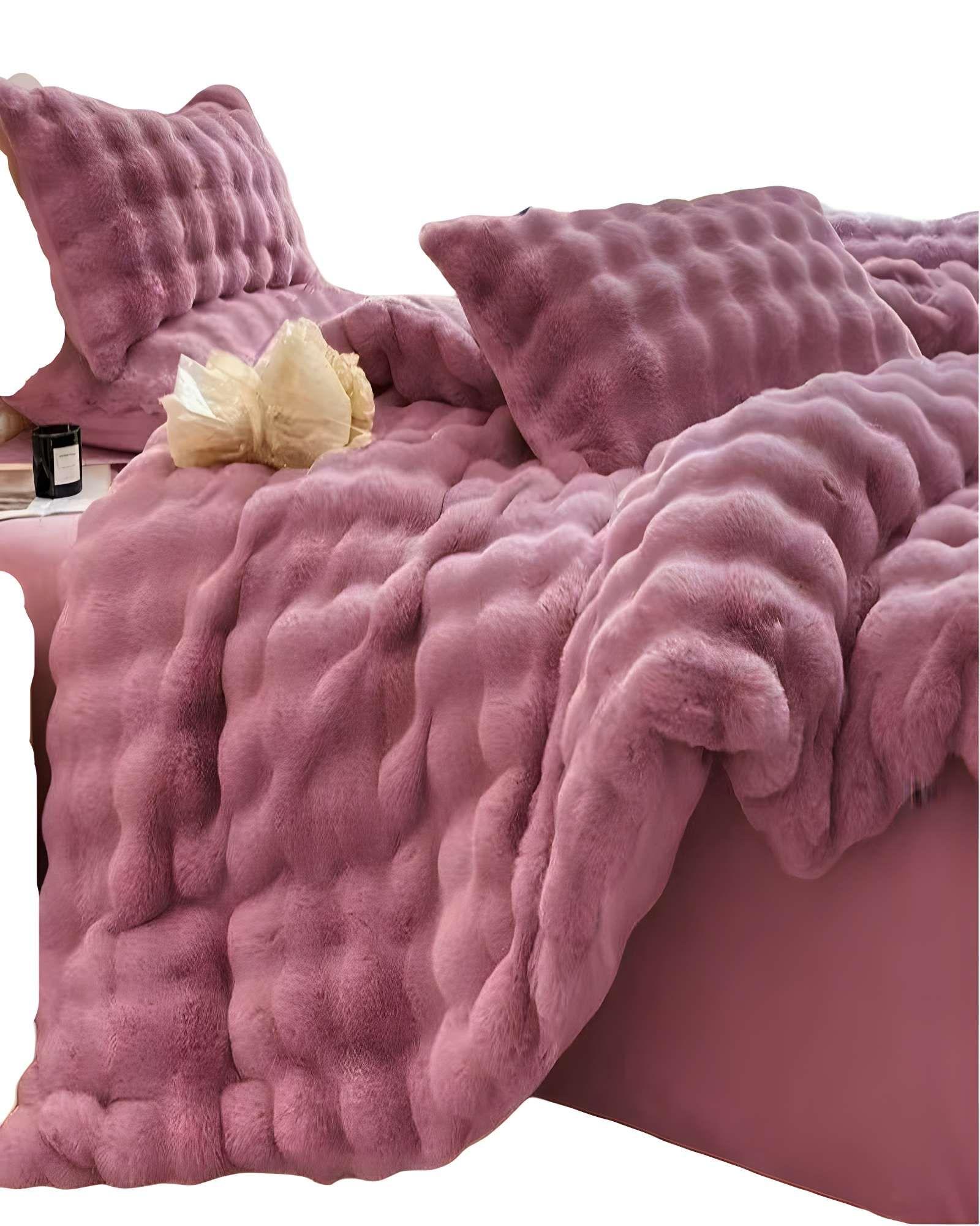 COBERTOR 2 PLAZAS IMITACION DE PIEL DE CONEJO CON CHIPORRO VIOLETA-1