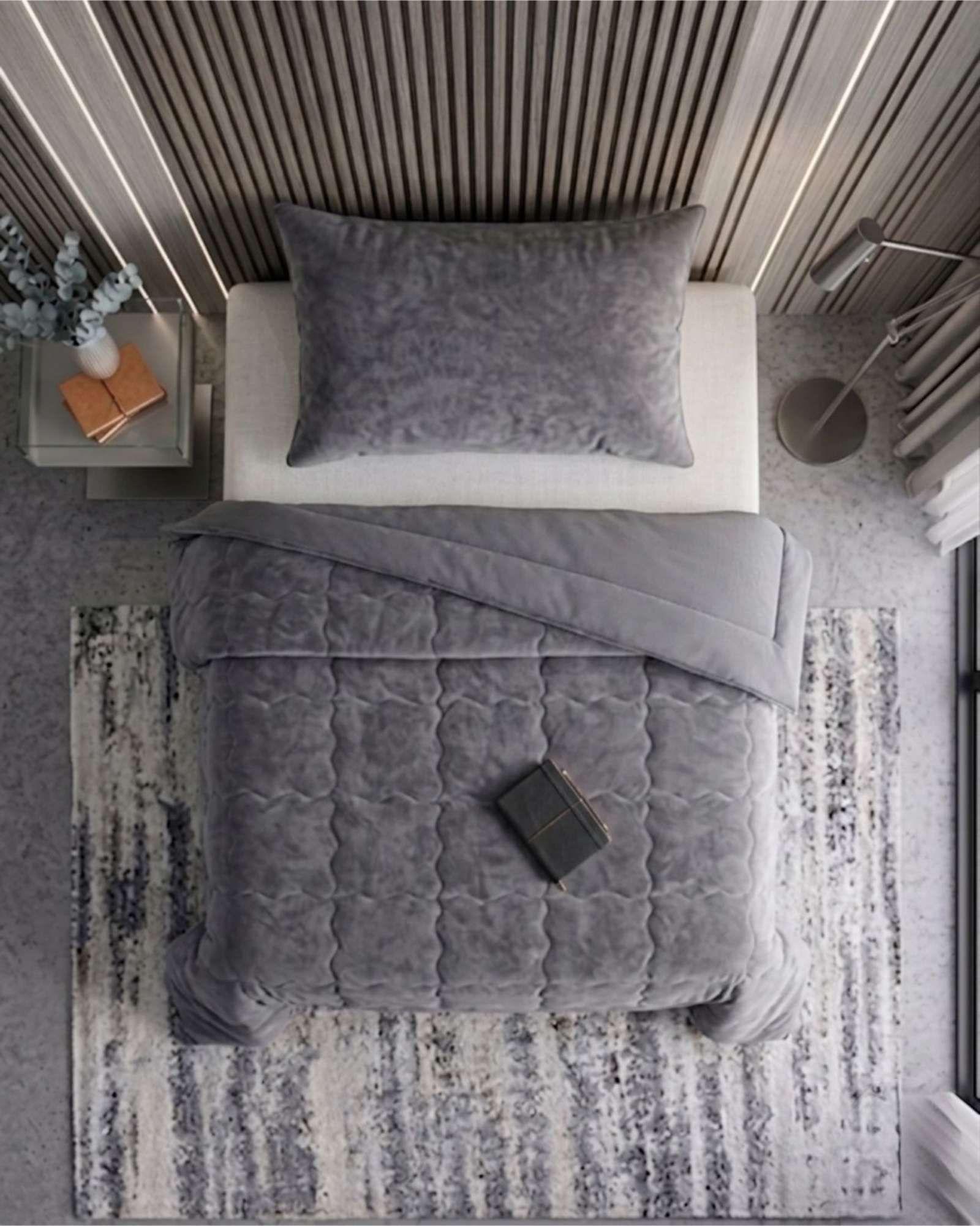Juego De Dormitorio Premium Velvet Cubrecama Sábana Bajera Y Bolso Plaza y Media 180x230 cm -2