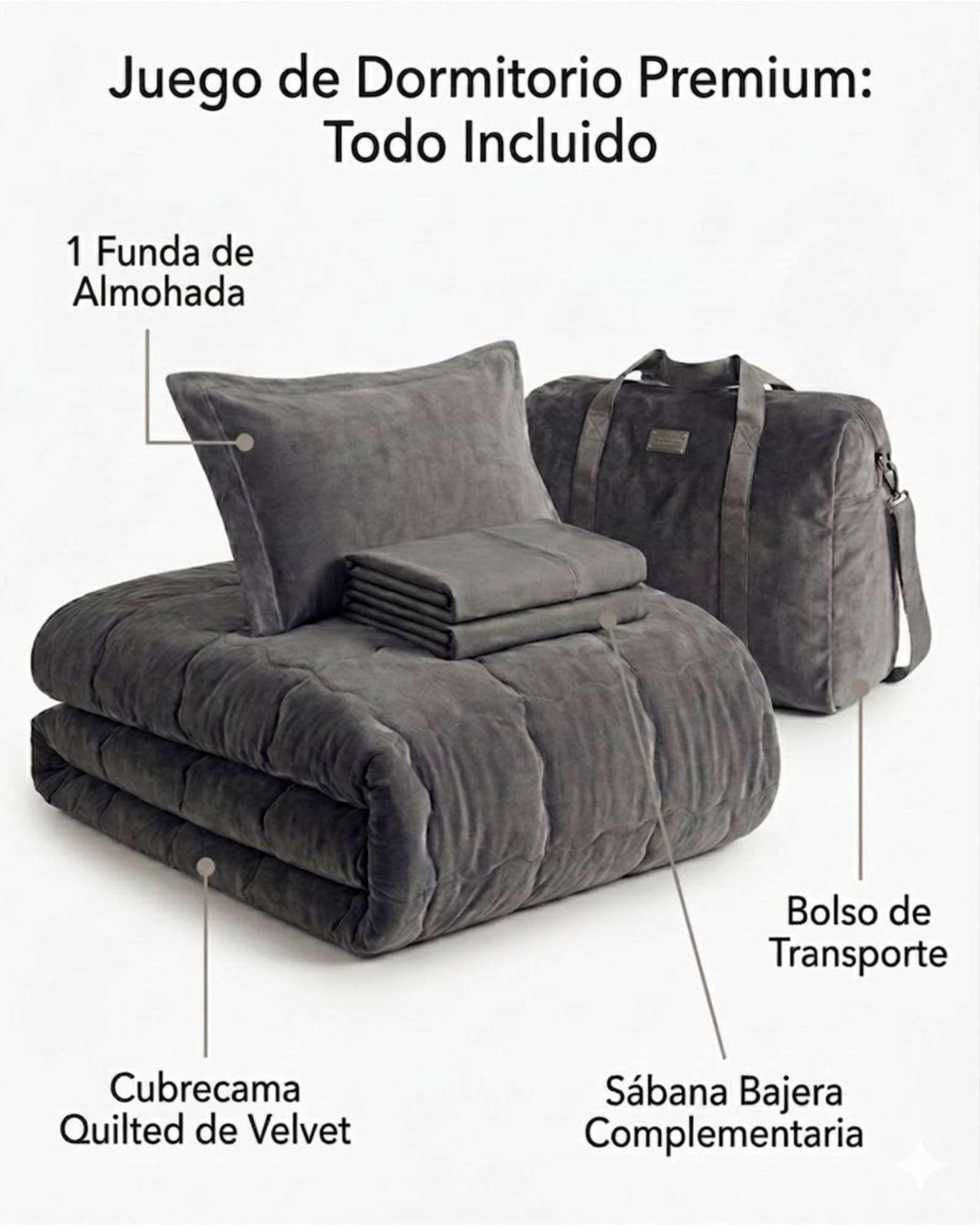 Juego De Dormitorio Premium Velvet Cubrecama Sábana Bajera Y Bolso Plaza y Media 180x230 cm -4
