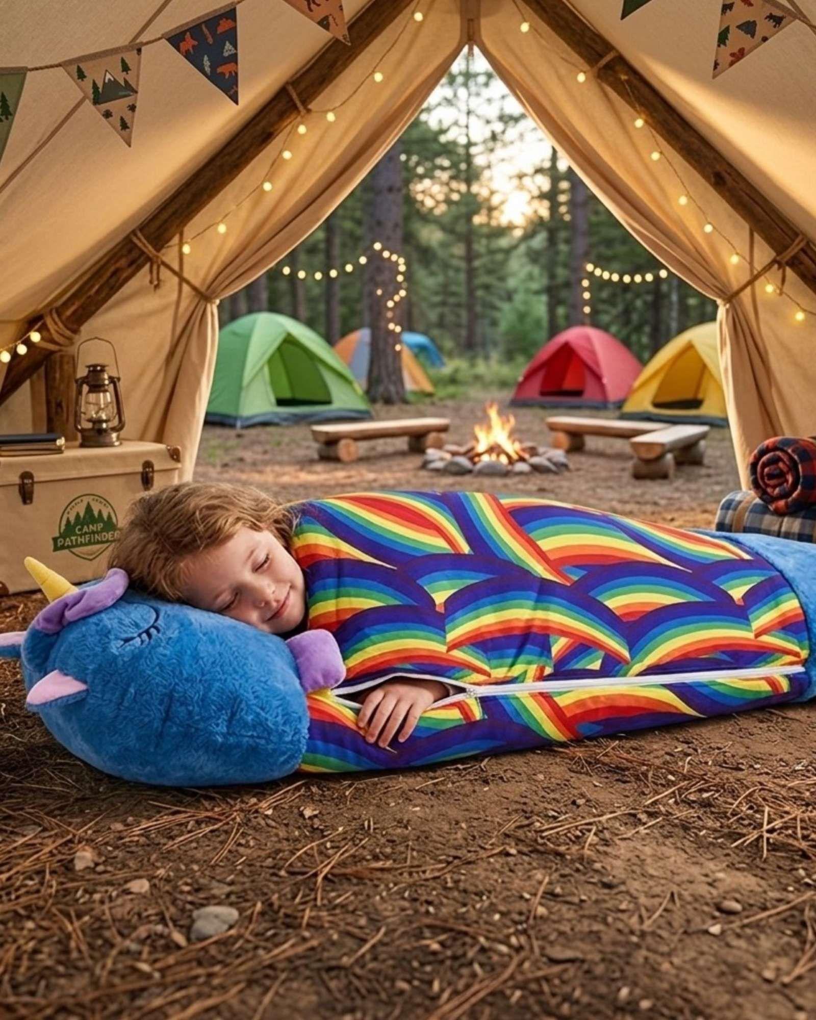 SACO DE DORMIR INFANTIL 2 EN 1 ALMOHADA Y DIVERSIÓN UNICORNIO AZUL-1